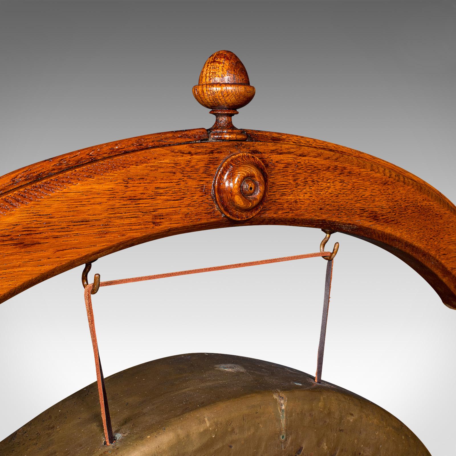 British Antique Country House Dinner Gong, English, Bobbin Turned Oak, Victorian, C.1890