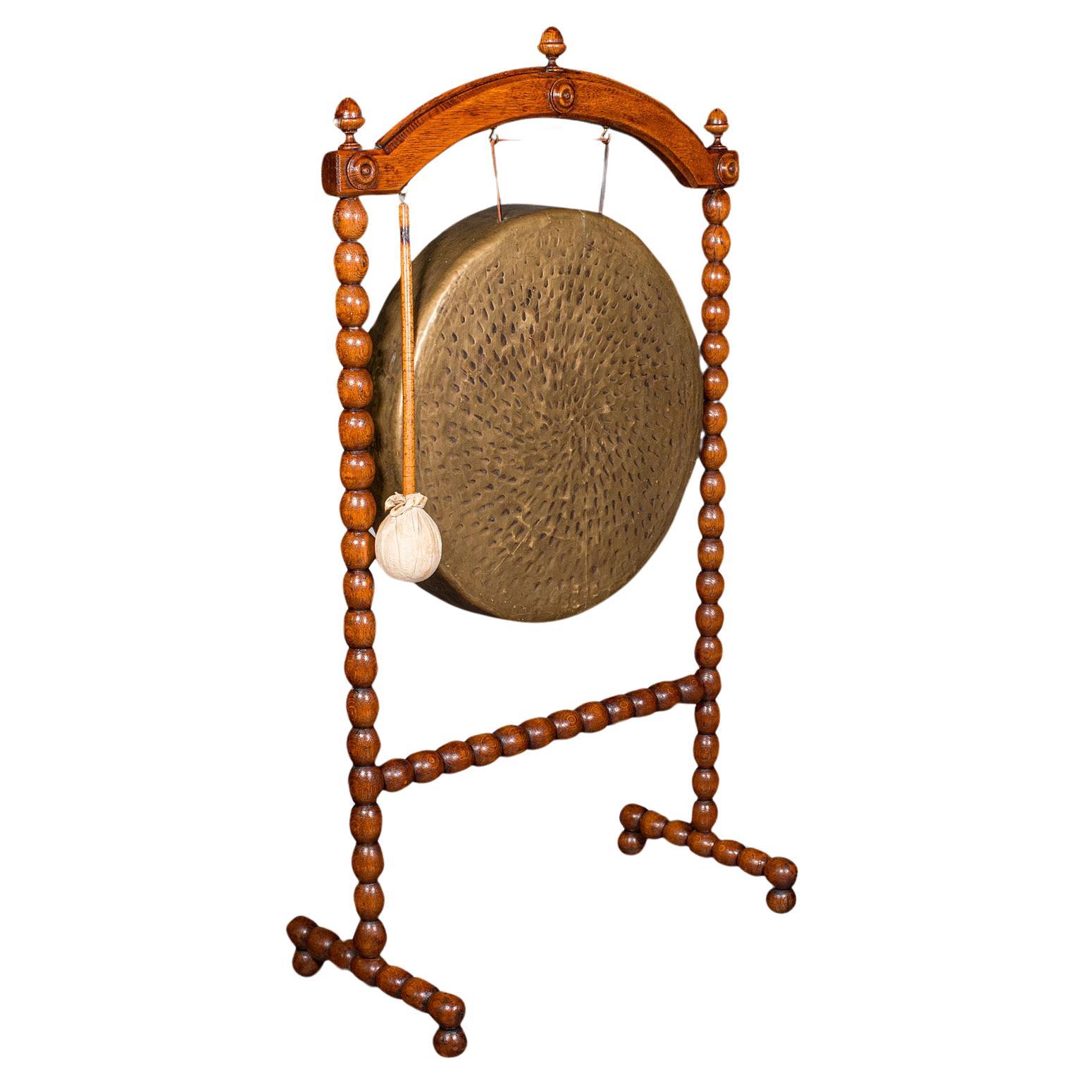 Antique Country House Dinner Gong, English, Bobbin Turned Oak, Victorian, C.1890 For Sale