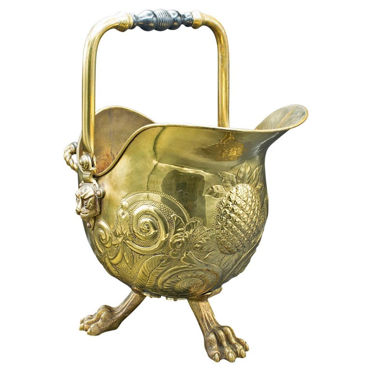 Antiker Kaminbesteck im Landhausstil, Messing, Ebenholz, Dekor, Kaminkübel, viktorianisch im Angebot bei 1stDibs Deutschland