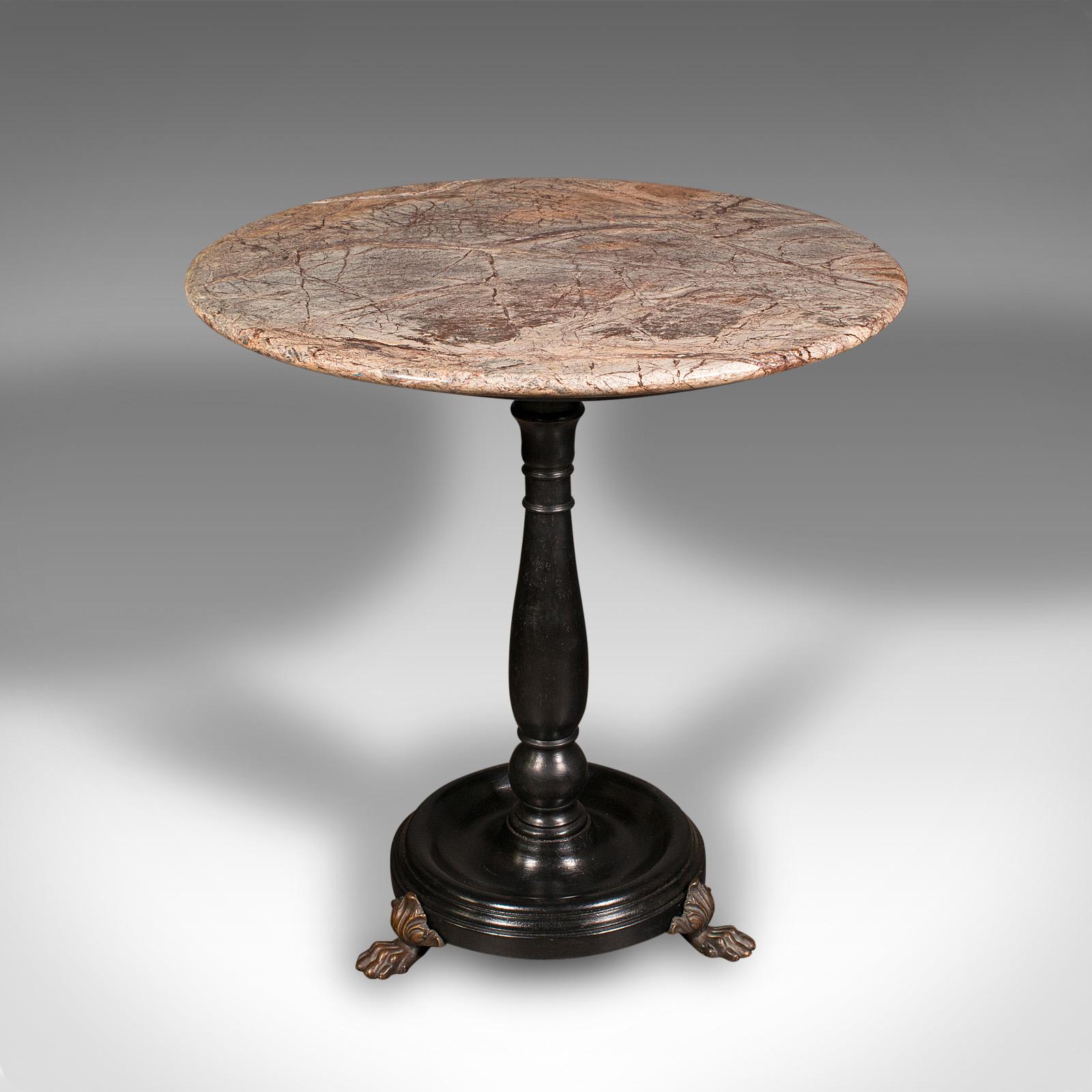 This is an antique country house lamp table. An English, marble topped wine or side table in Georgian revival taste, dating to the late Victorian period, circa 1890.

Accentuate your room with this fine Georgian revival table
Displays a desirable