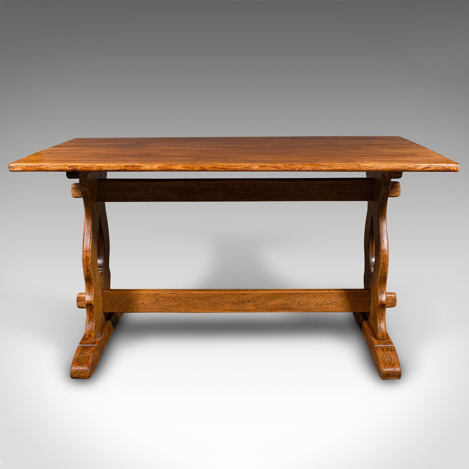 
This is an antique country kitchen table. An English, fruitwood and pine 4 seat breakfast or supper table, dating to the Victorian period and later, circa 1880.

Attractive example - a delightful addition to a country kitchen
Displays a desirable