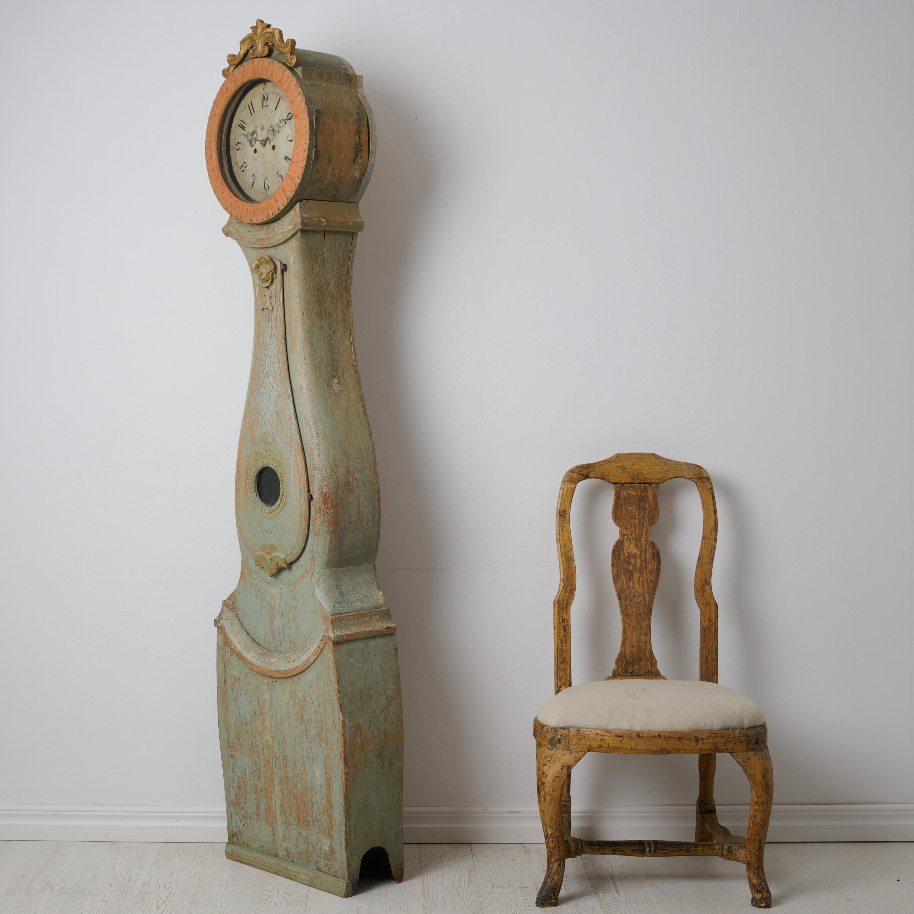 Swedish Antique Country Long Case Clock in Rococo Style from Sweden with Original Paint For Sale
