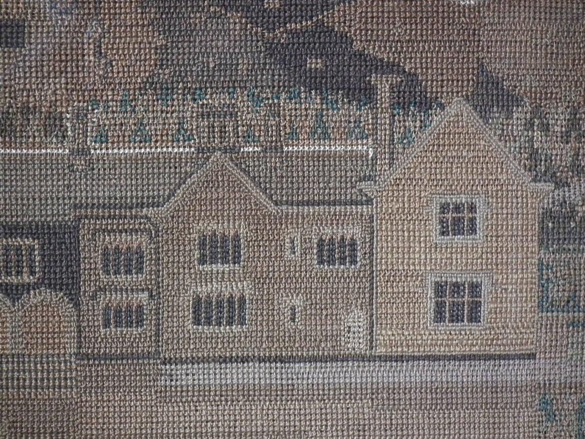 19th Century Antique Country Mansion House Embroidery