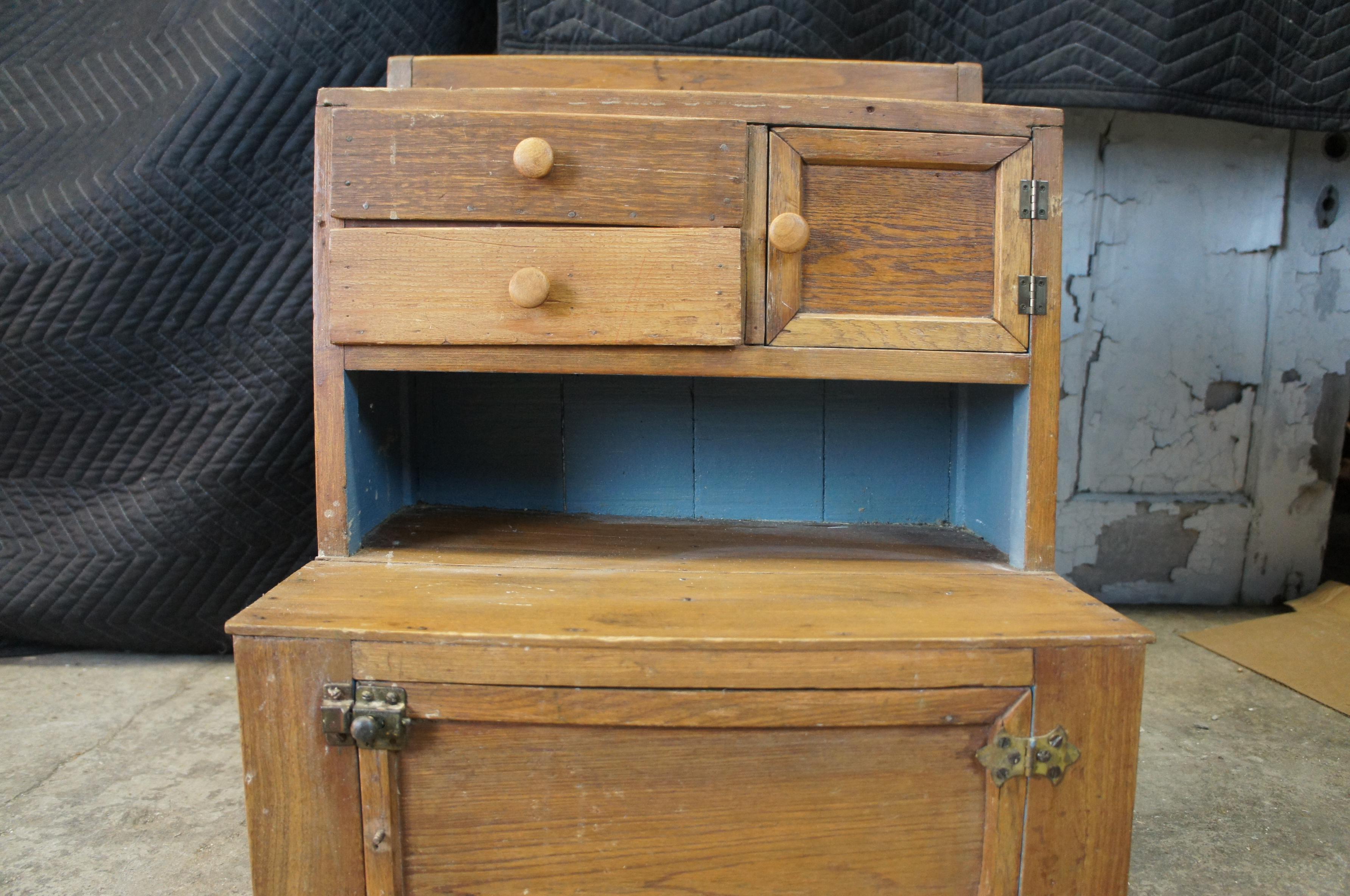 20th Century Antique Country Oak Childs Stepback Cupboard Hutch Hoosier Salesman Sample