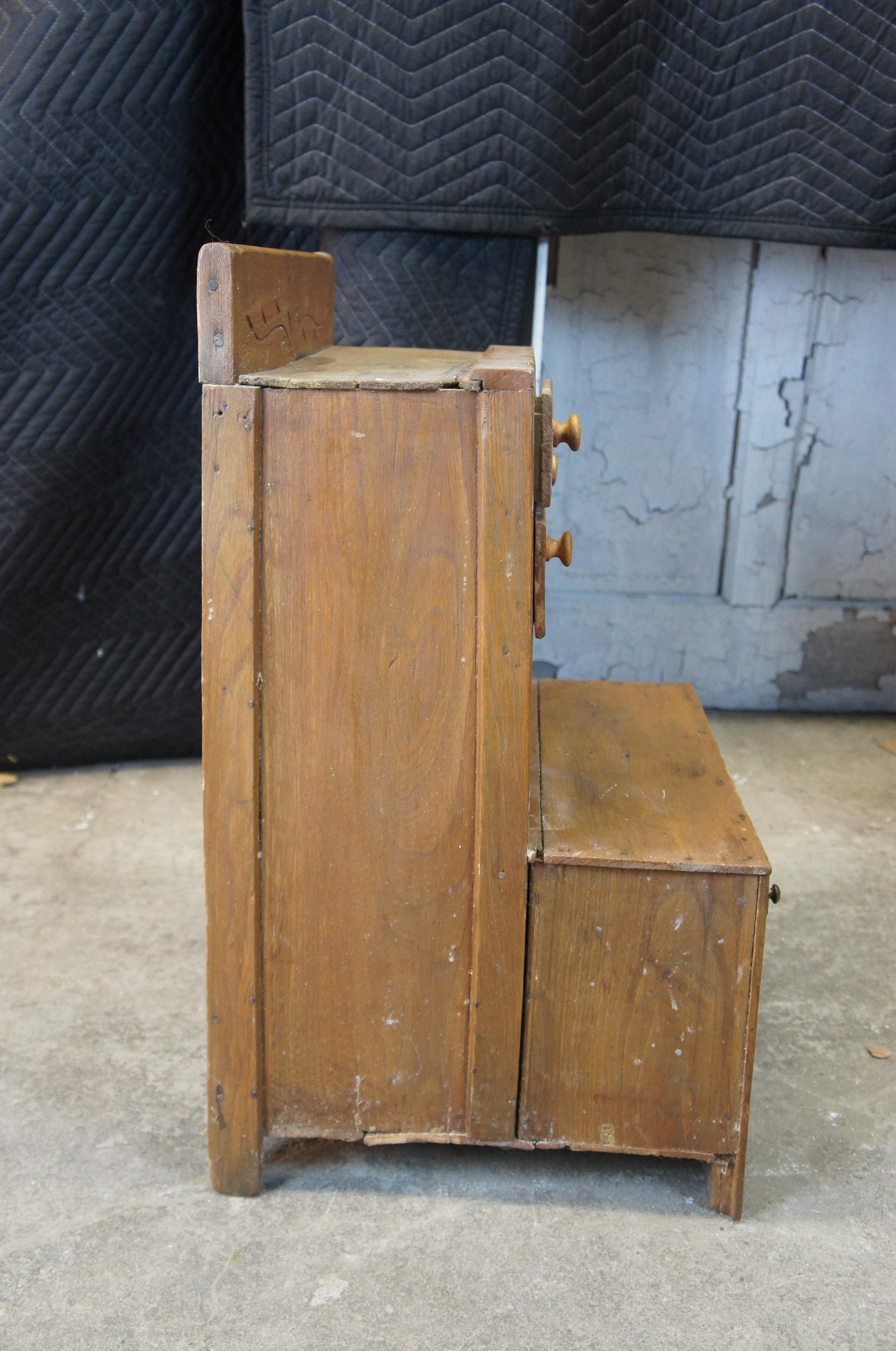 Antique Country Oak Childs Stepback Cupboard Hutch Hoosier Salesman Sample 1