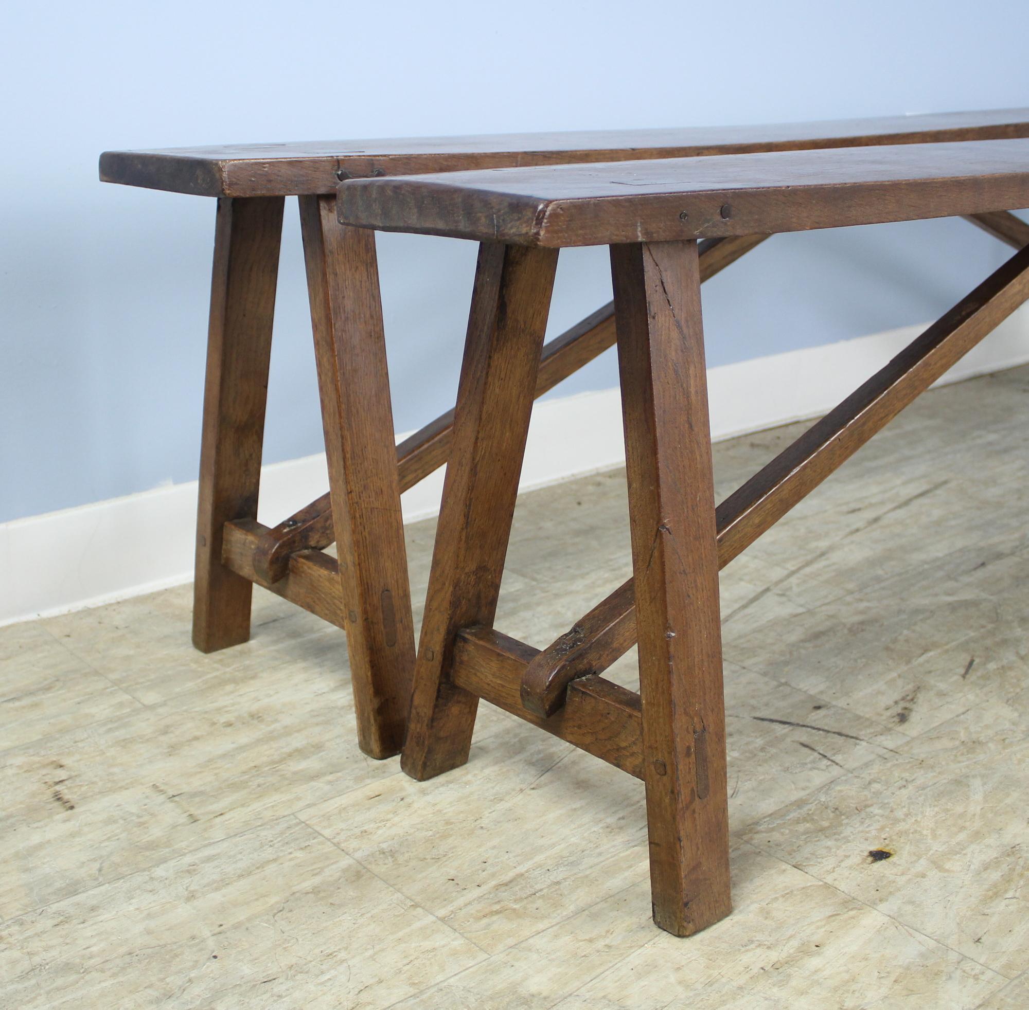 Antique Country Oak Farm Table with Two Matching Benches 9