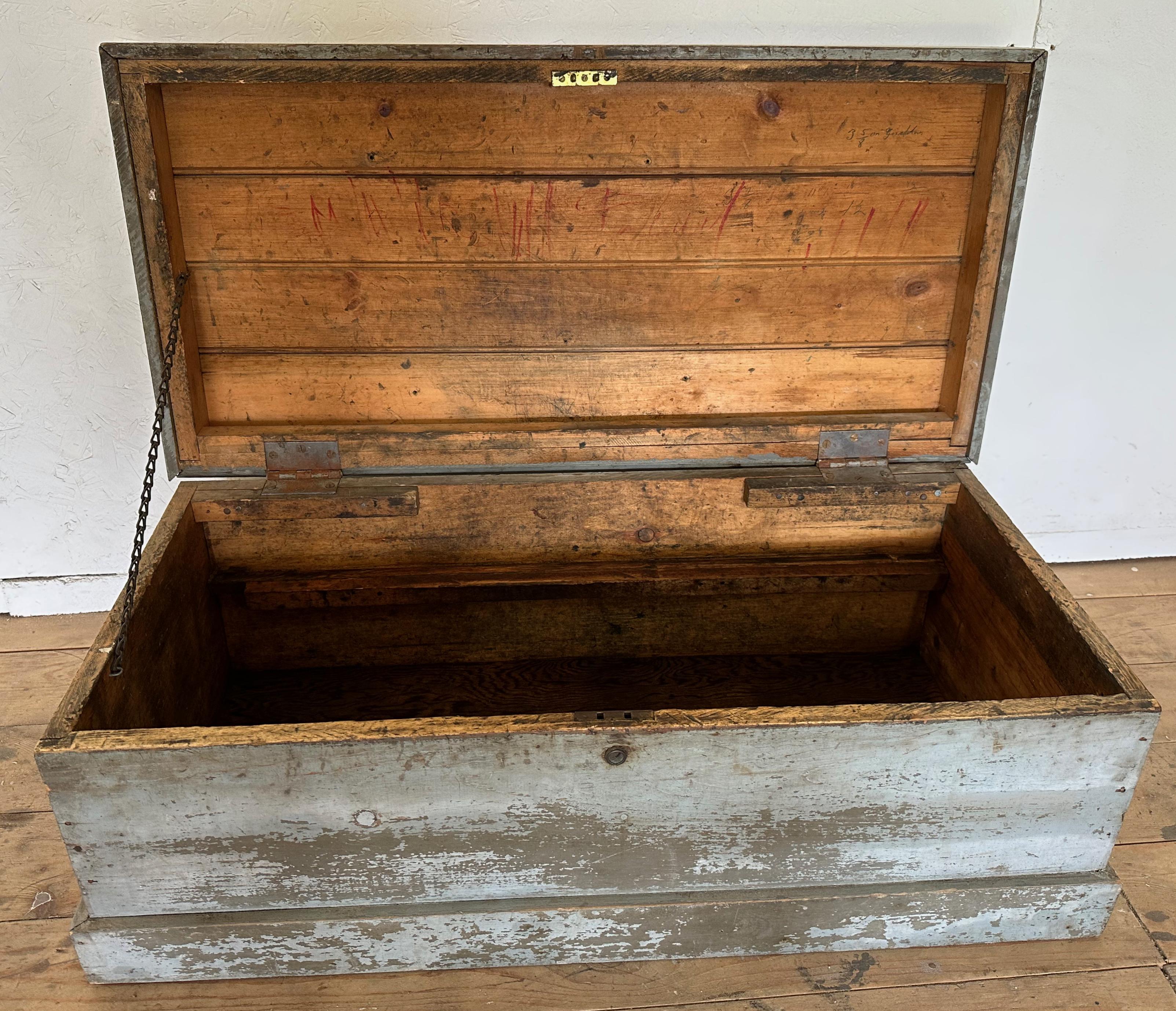 19th Century Antique Country Painted Blanket Chest or Coffee Table For Sale