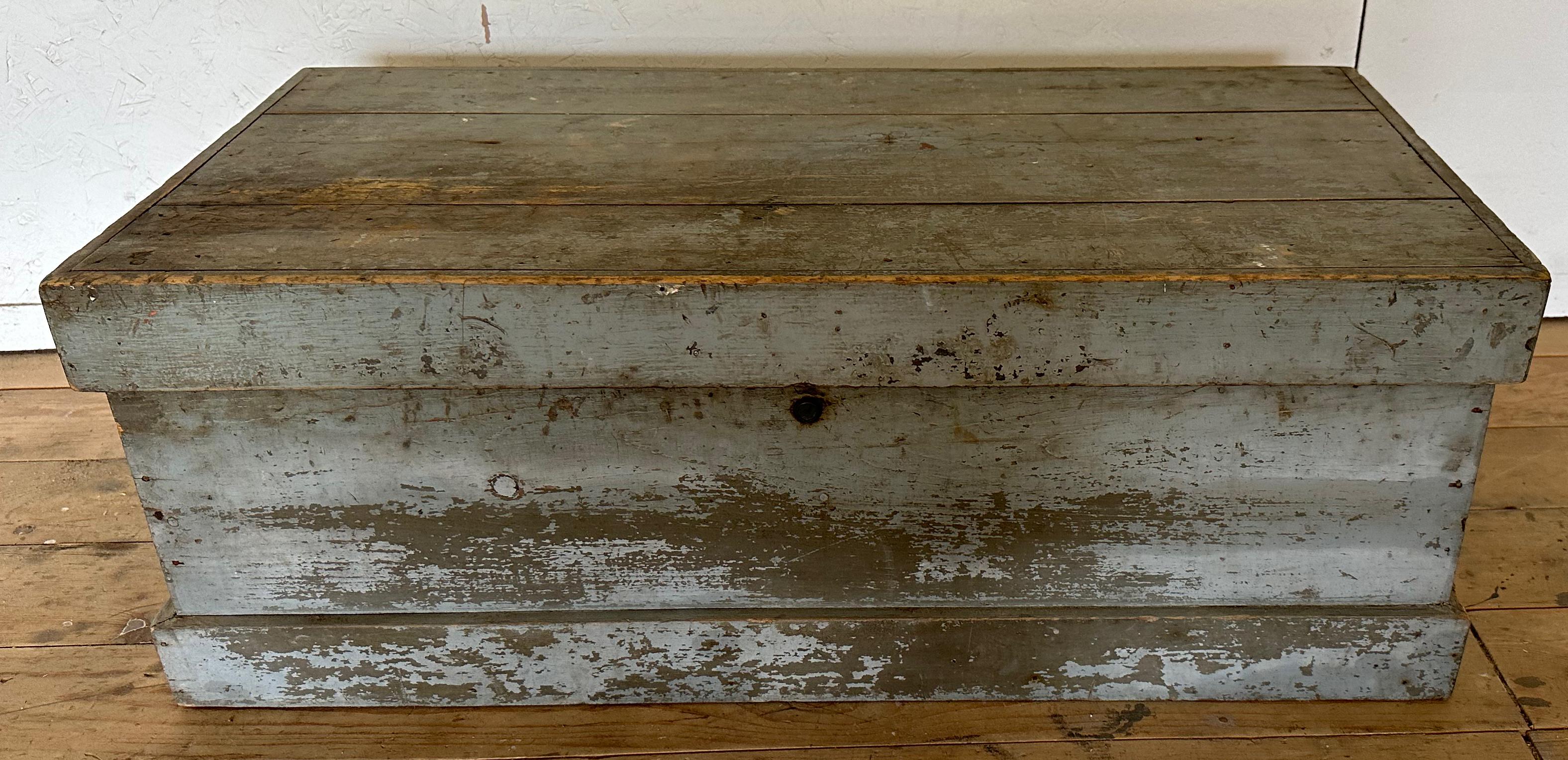 Antique Country Painted Blanket Chest or Coffee Table For Sale 1