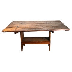 Antique Country Pine Hutch Table with Six Plank Top c. 18th Century