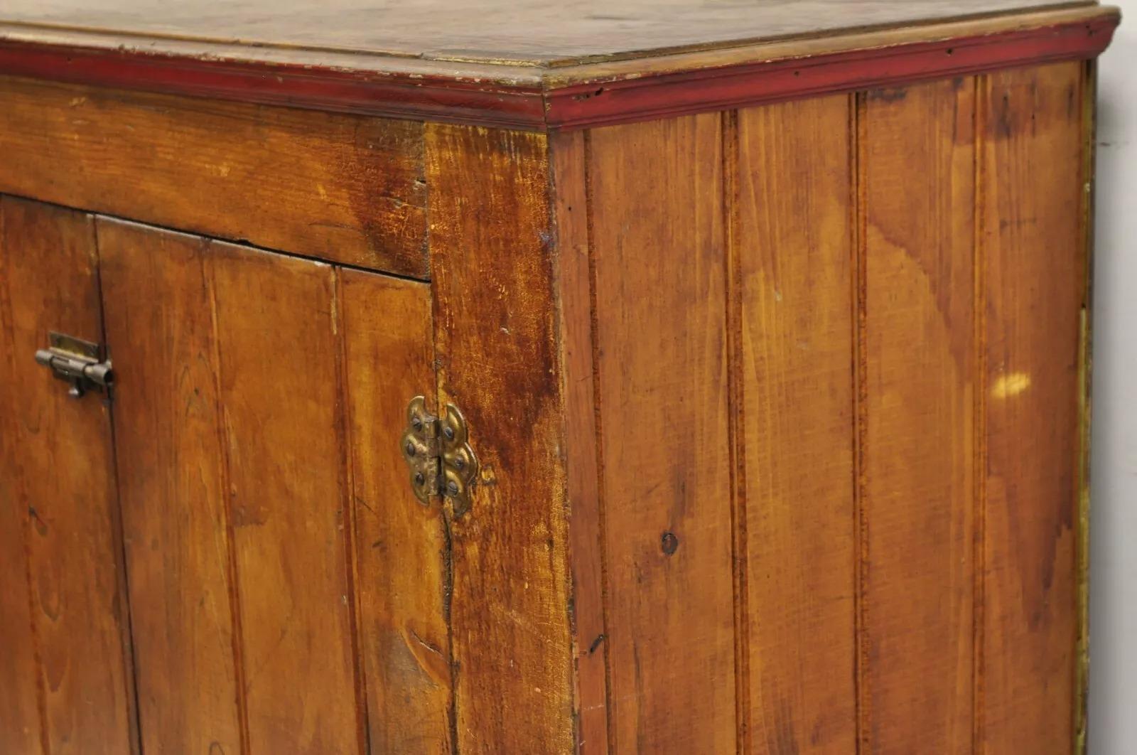 Antique Country Primitive Pine Wood Stained 2 Door Pantry Cupboard Cabinet 5
