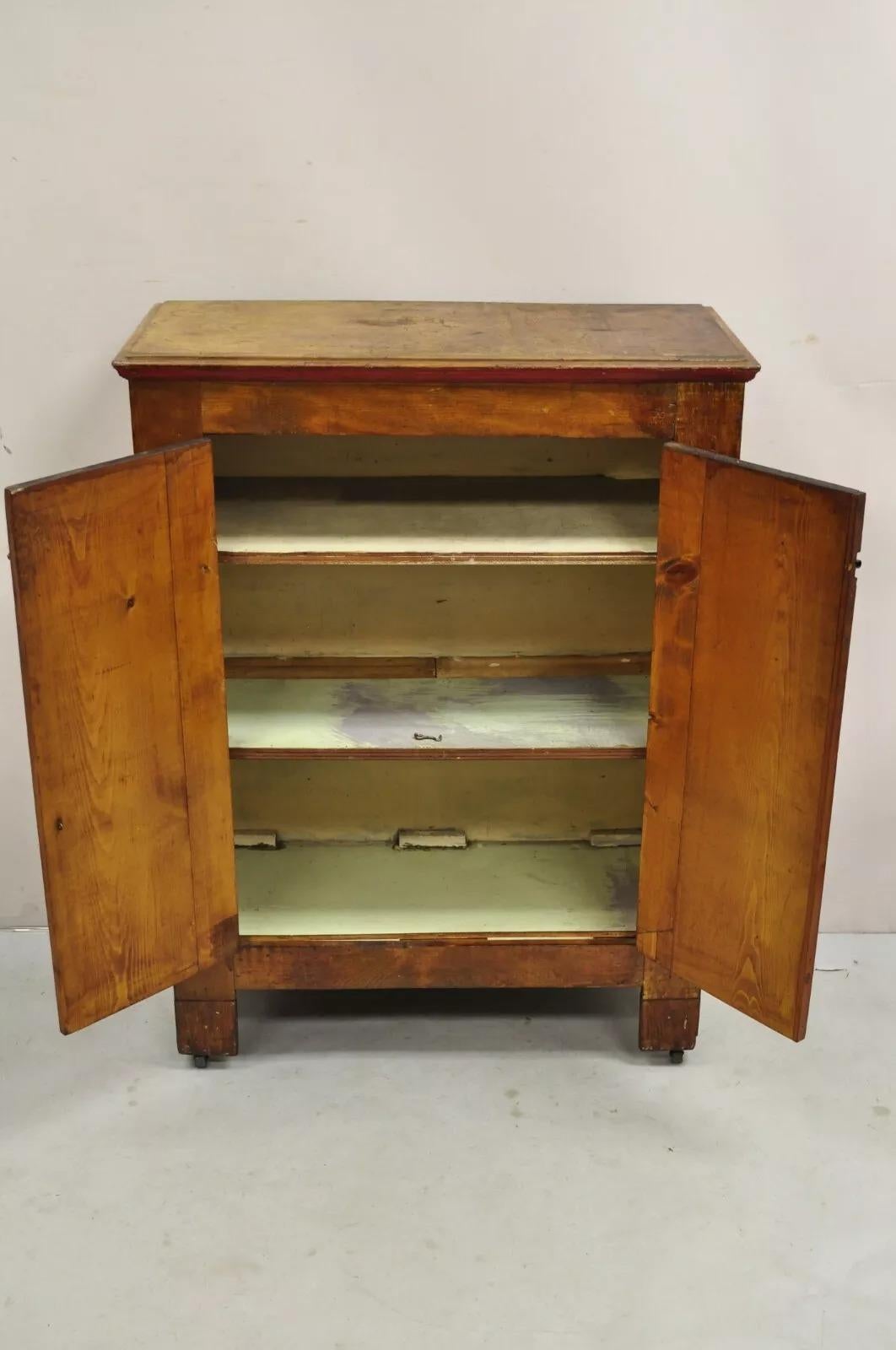 Rustic Antique Country Primitive Pine Wood Stained 2 Door Pantry Cupboard Cabinet