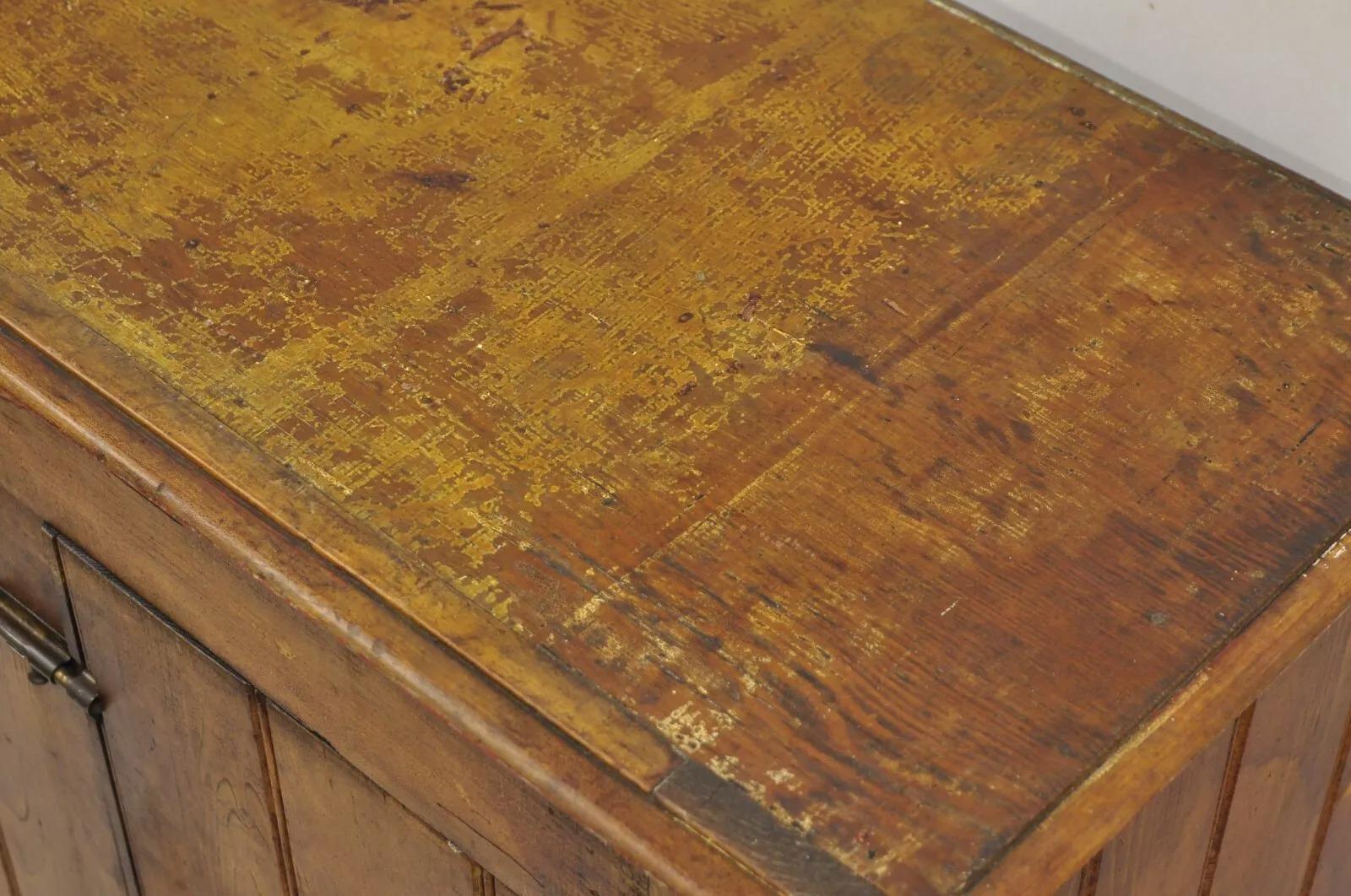Antique Country Primitive Pine Wood Stained 2 Door Pantry Cupboard Cabinet 1