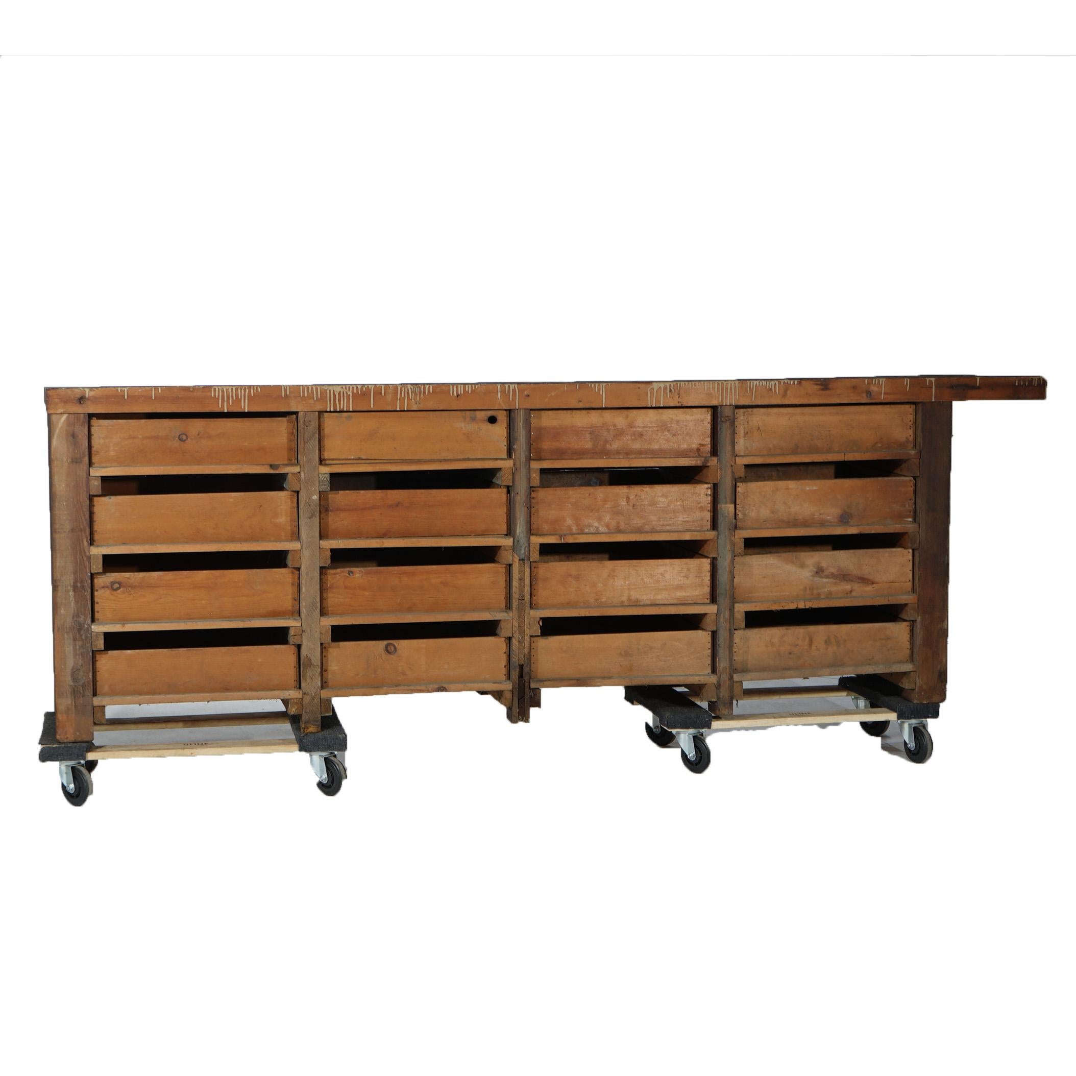 Antique Country Store 16-Drawer Tool Bench C1930 For Sale 5