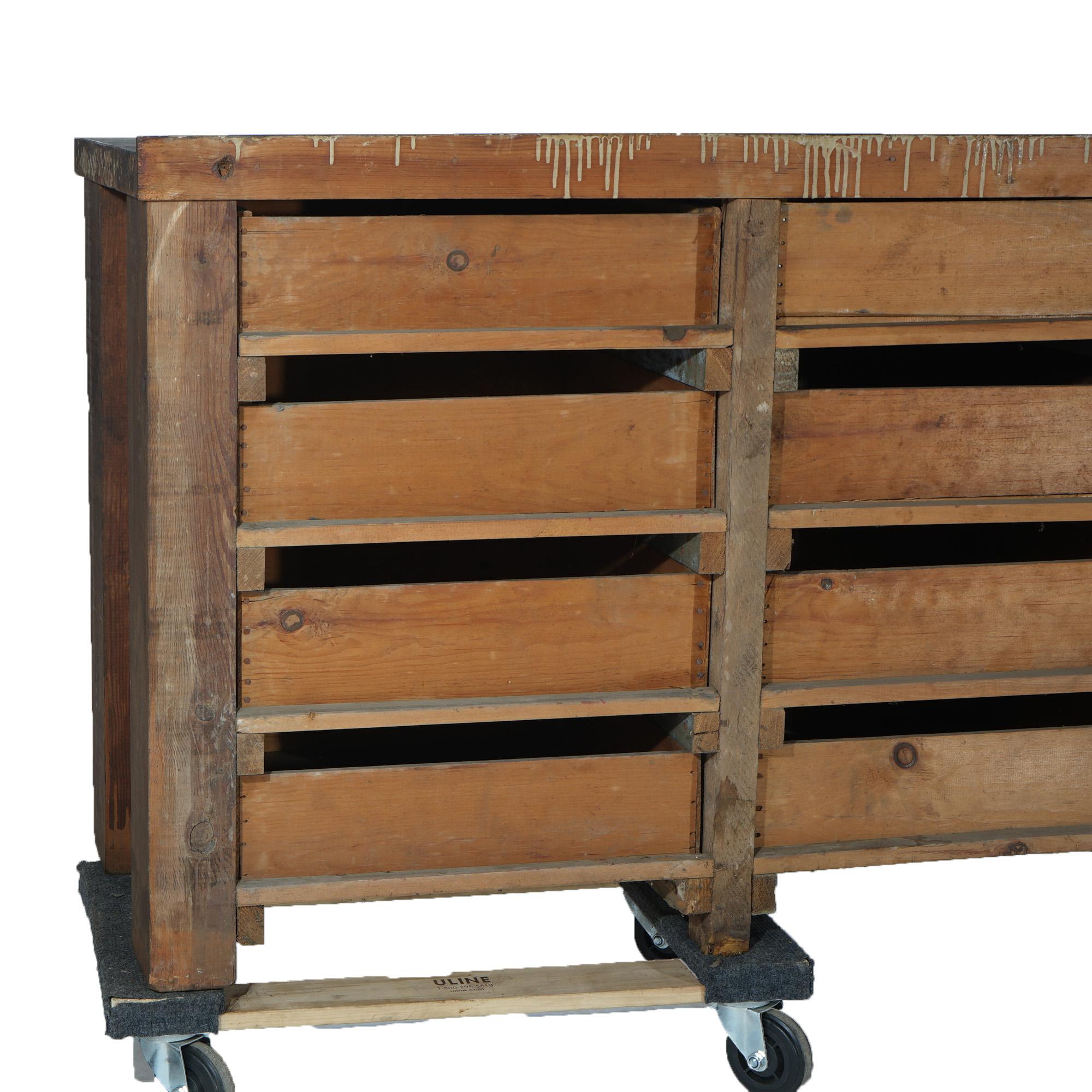 Antique Country Store 16-Drawer Tool Bench C1930 For Sale 6