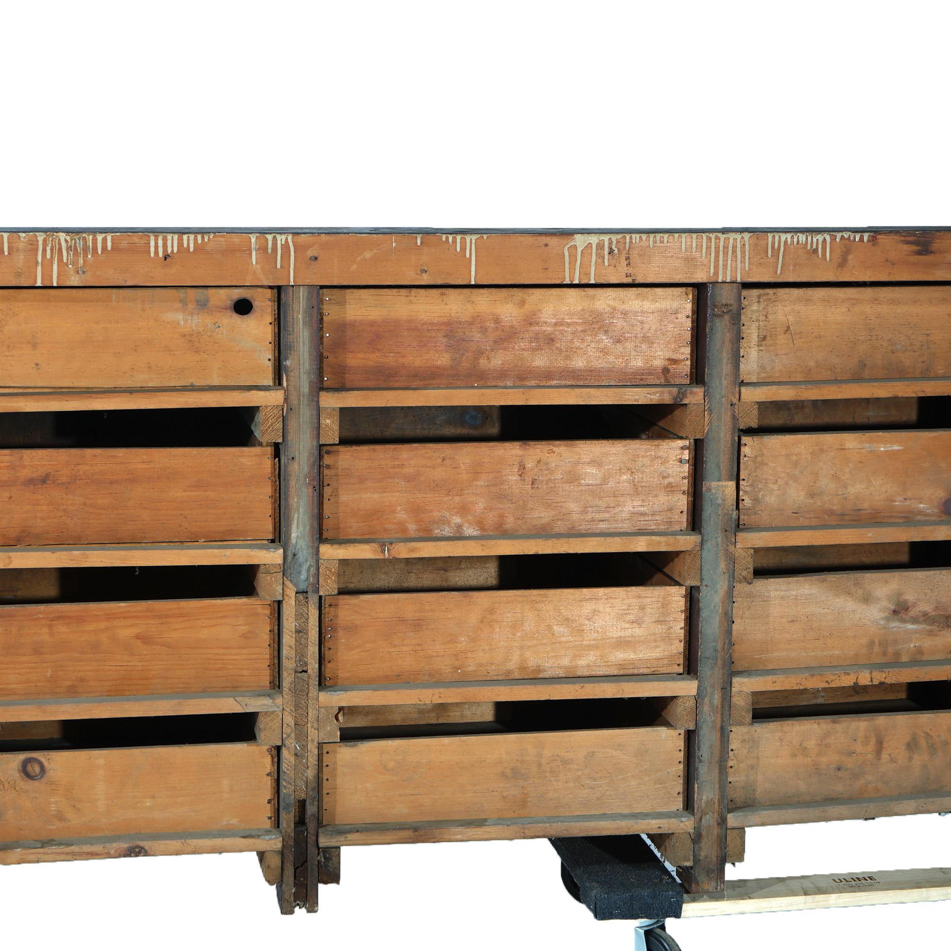 Antique Country Store 16-Drawer Tool Bench C1930 For Sale 8