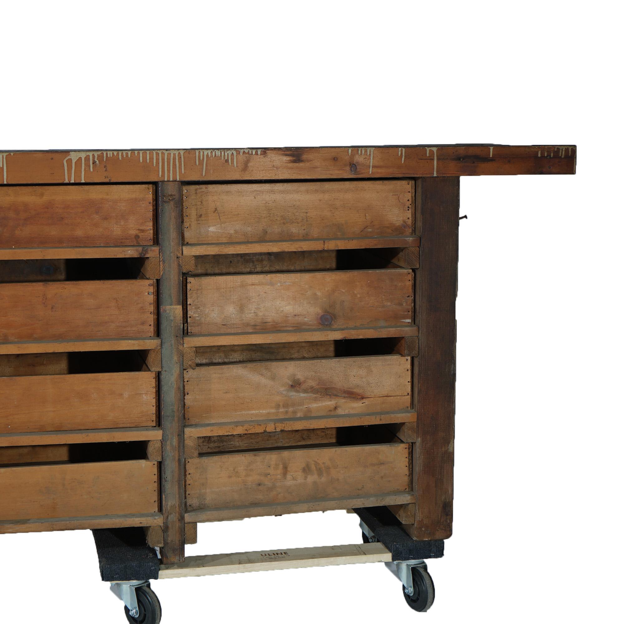 Antique Country Store 16-Drawer Tool Bench C1930 For Sale 9