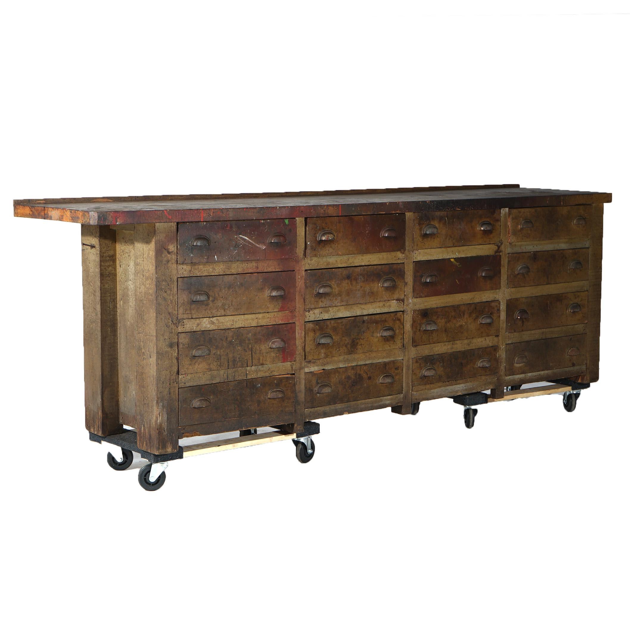 Antique Country Store 16-Drawer Tool Bench C1930 For Sale 12