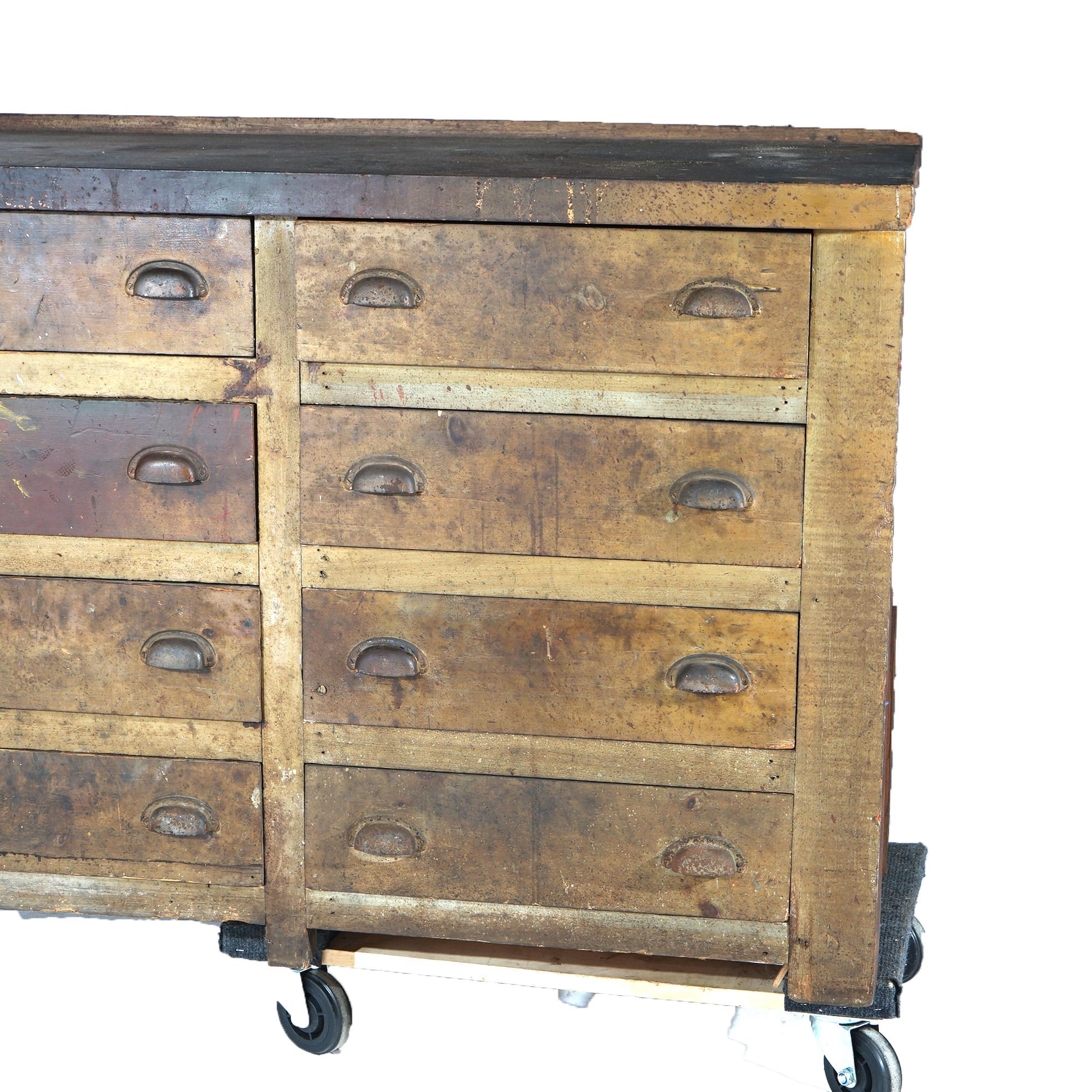 20th Century Antique Country Store 16-Drawer Tool Bench C1930 For Sale