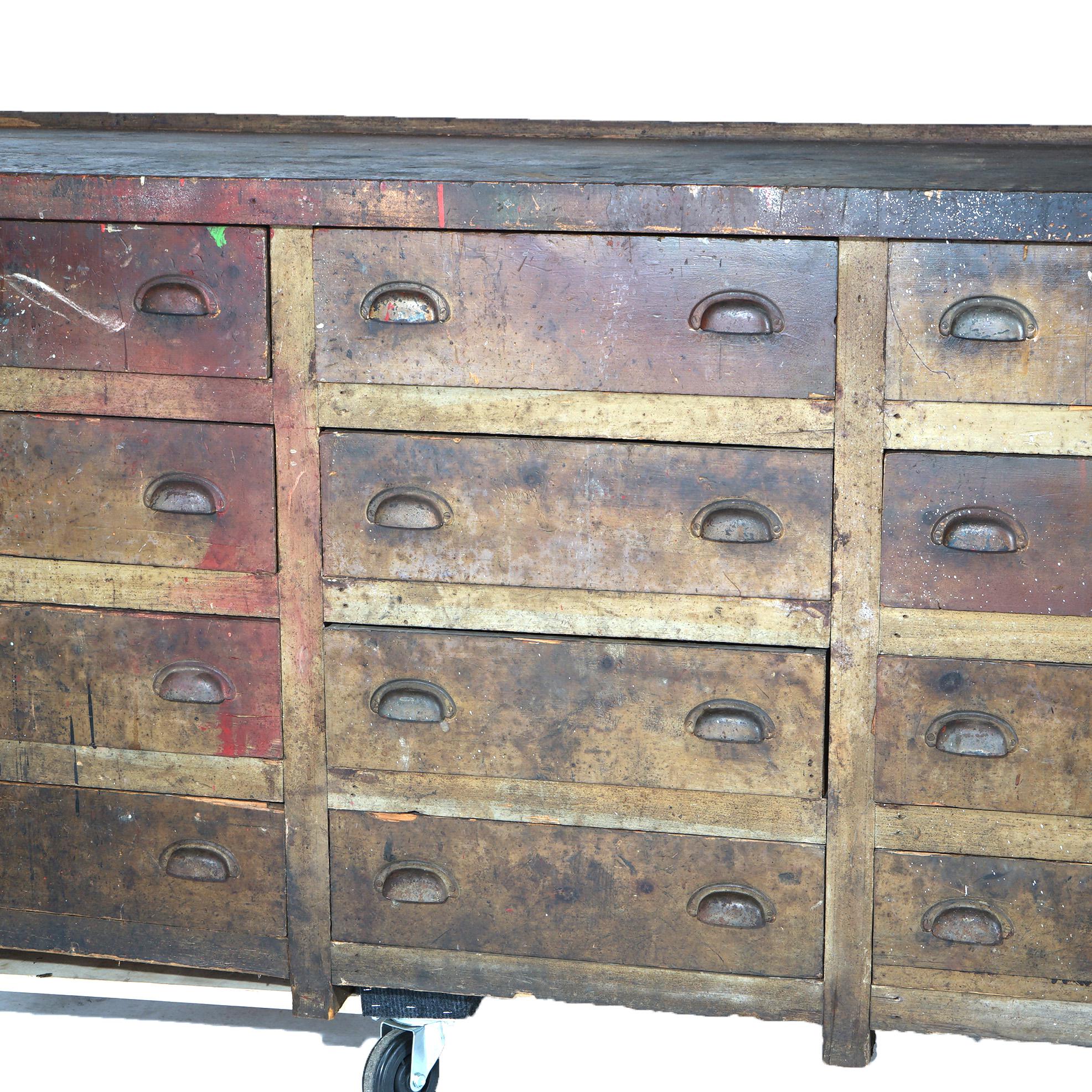 Antique Country Store 16-Drawer Tool Bench C1930 For Sale 1
