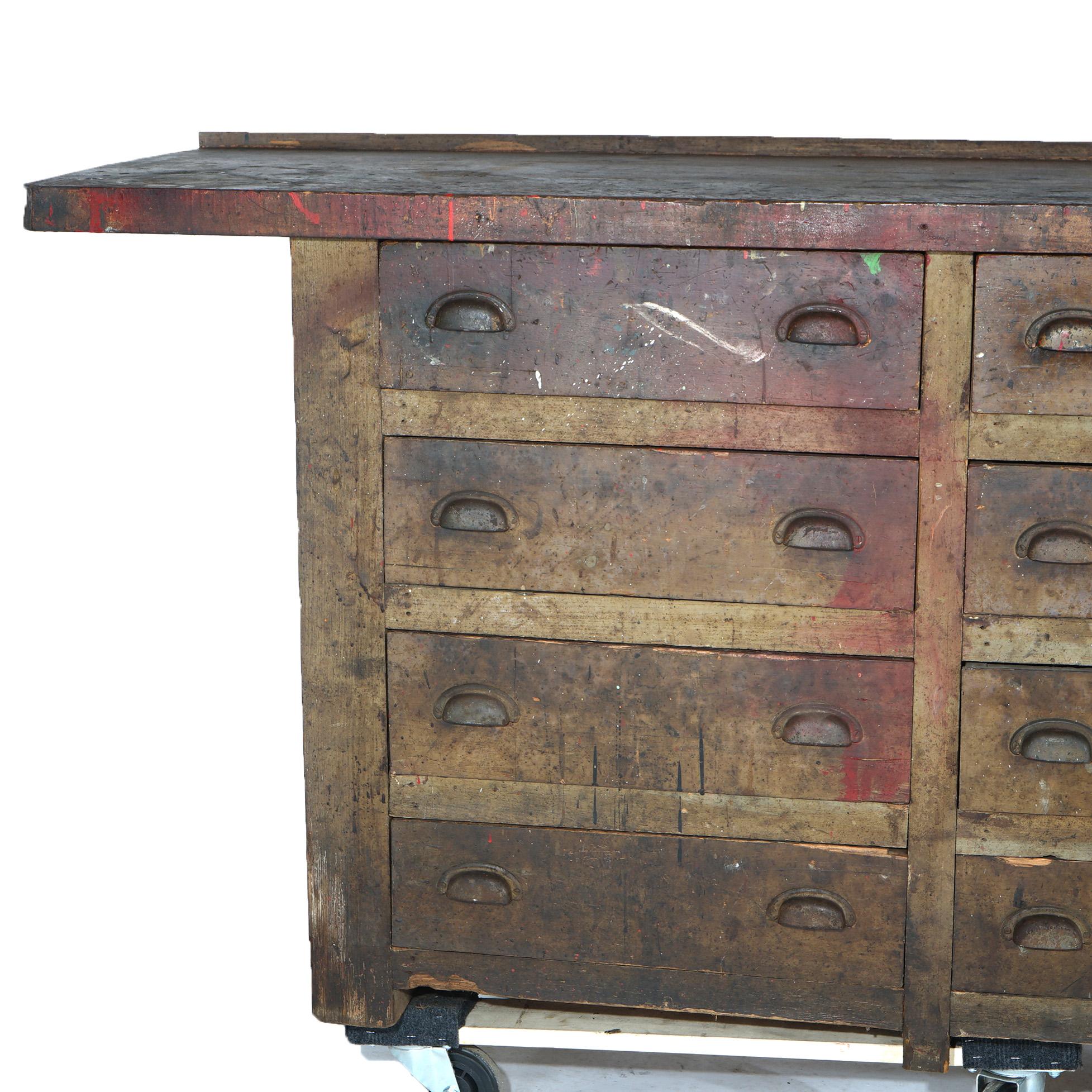 Antique Country Store 16-Drawer Tool Bench C1930 For Sale 2
