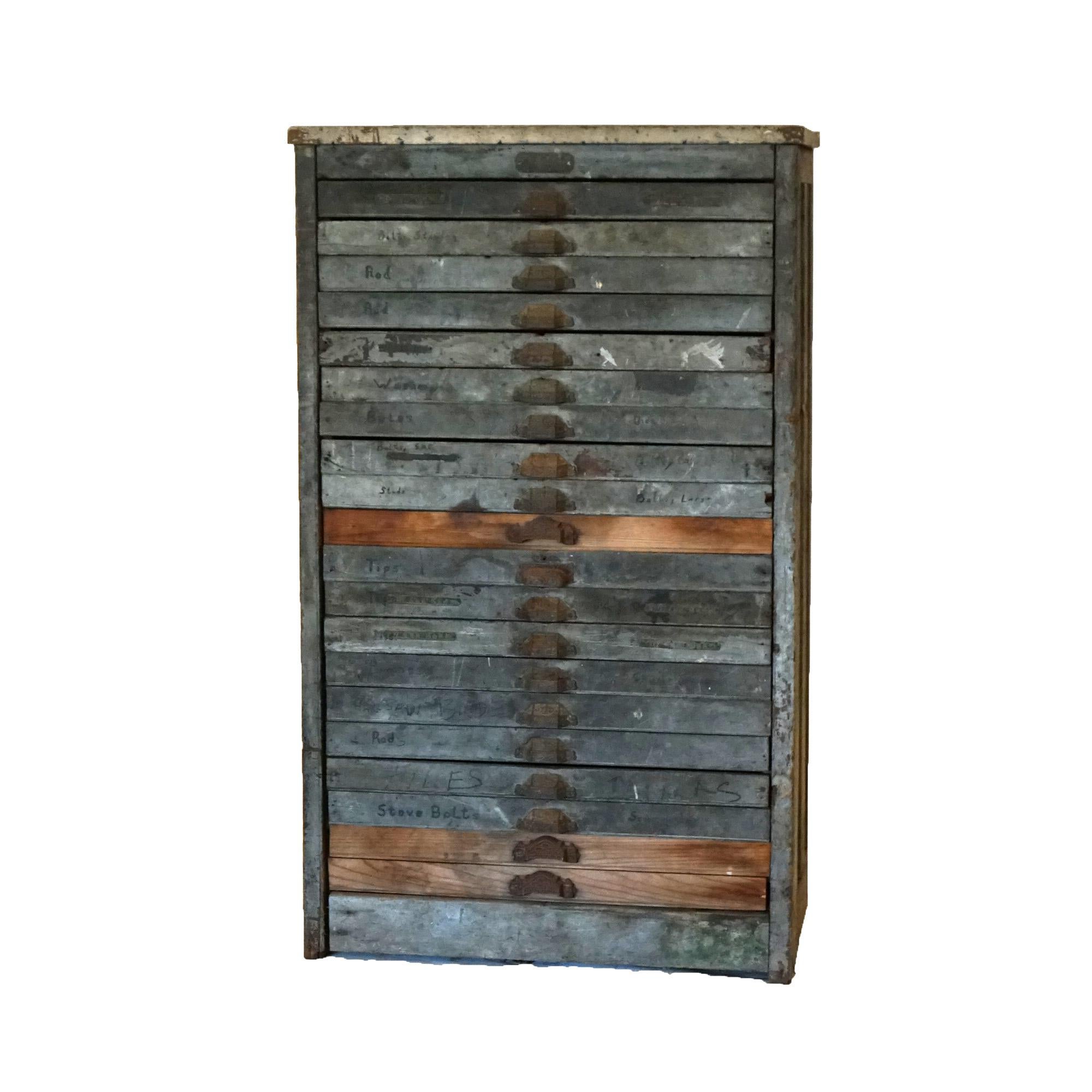 Primitive Antique Country Store 20 Drawer Type Cabinet C1920