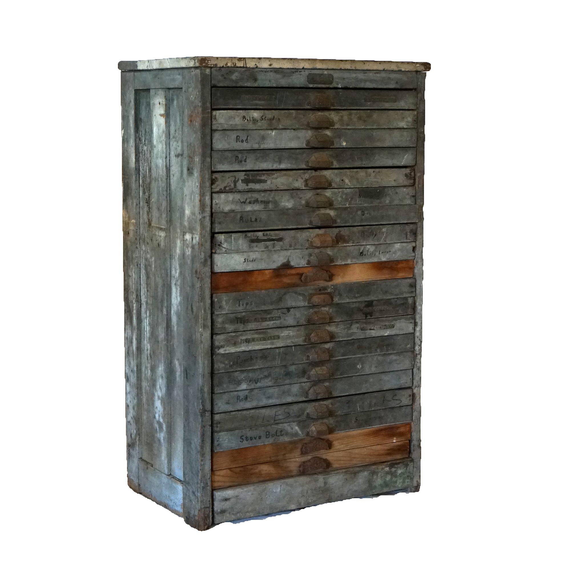 American Antique Country Store 20 Drawer Type Cabinet C1920