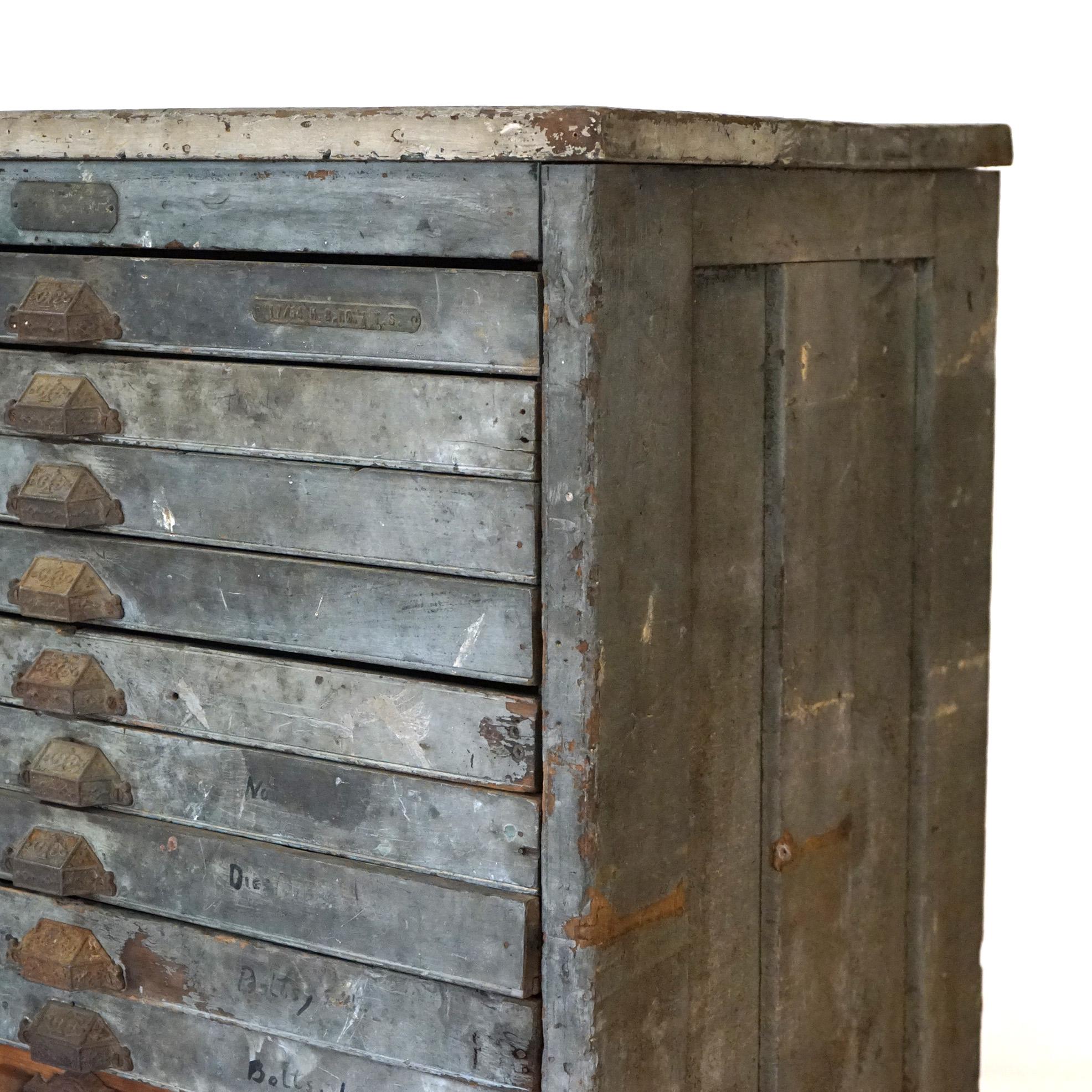 Wood Antique Country Store 20 Drawer Type Cabinet C1920