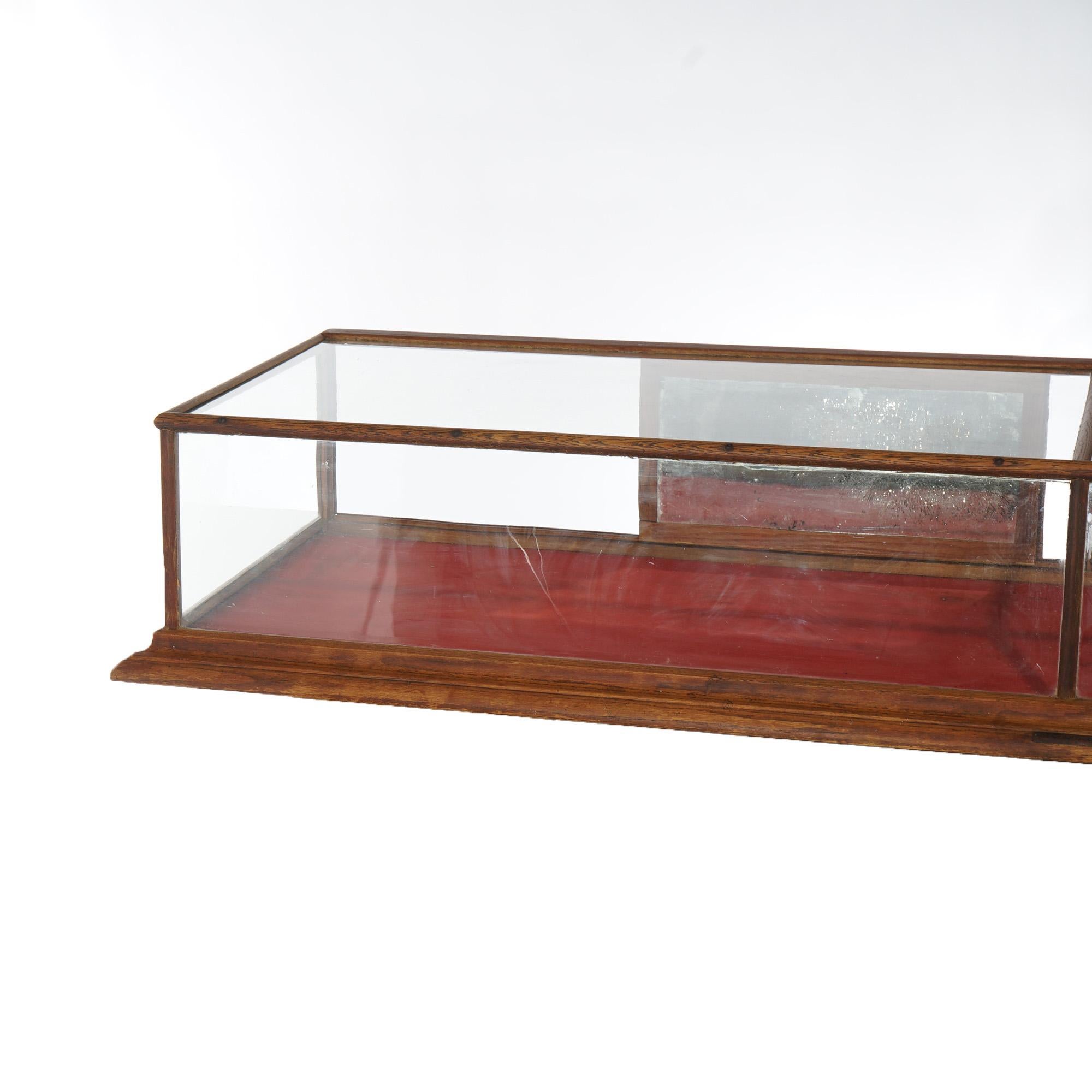 20th Century Antique Country Store Buffalo Candy Co. 8’ Oak Table Top Display Case Circa 1900 For Sale