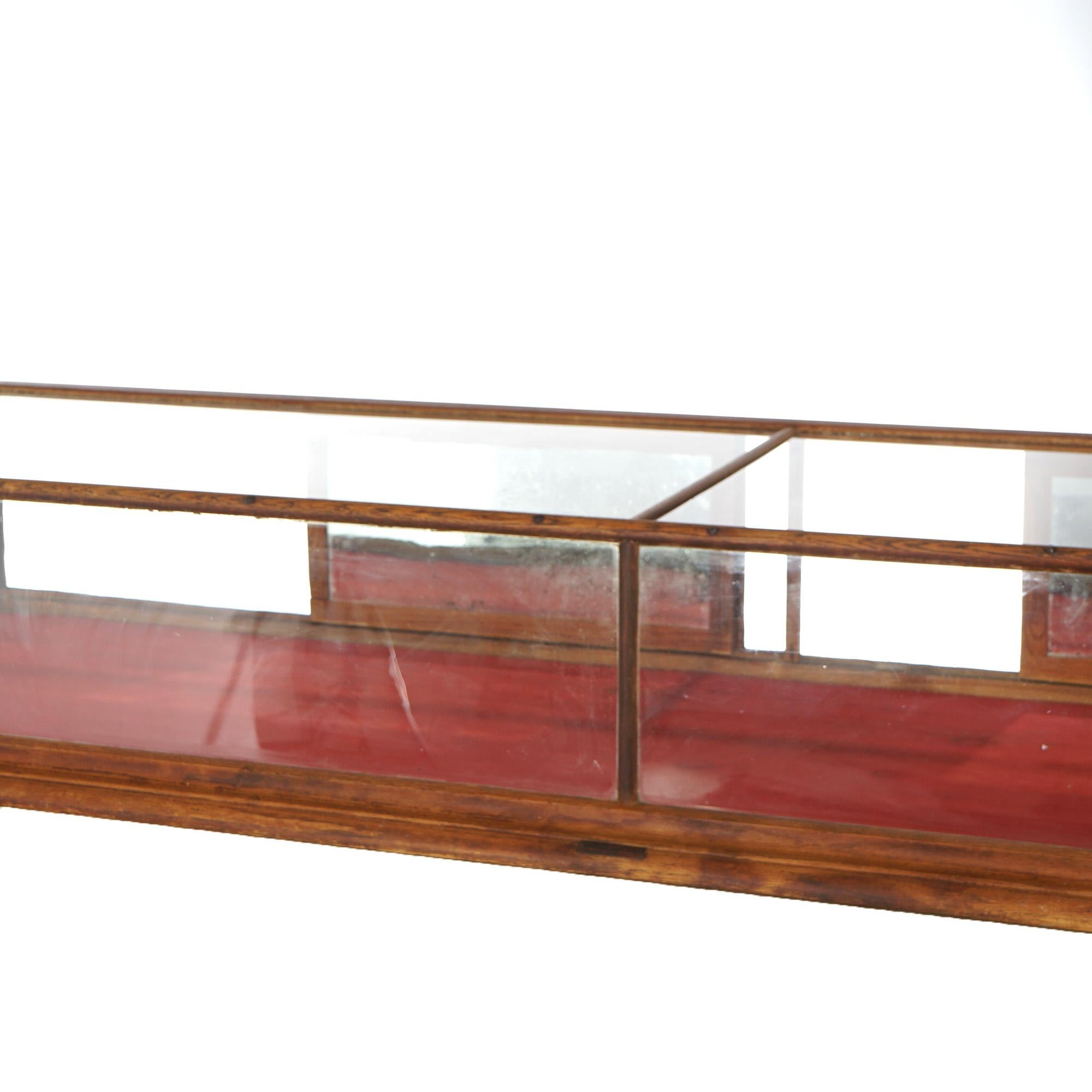 Glass Antique Country Store Buffalo Candy Co. 8’ Oak Table Top Display Case Circa 1900 For Sale