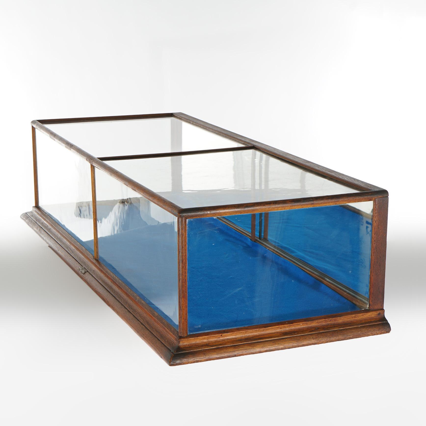 Antique Country Store Burge Huck Oak Table Top & Mirrored Display Case c1900 4