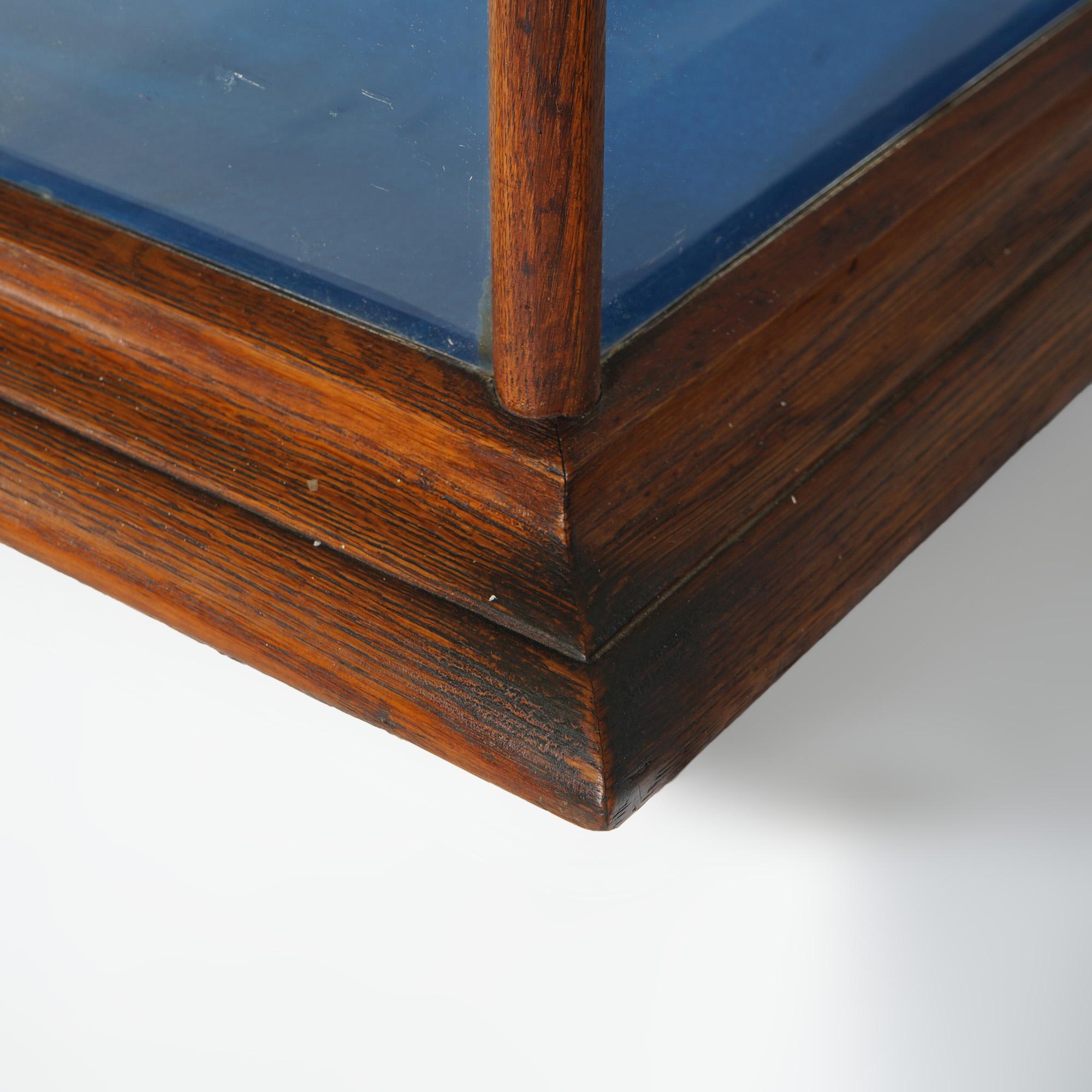 American Antique Country Store Burge Huck Oak Table Top & Mirrored Display Case c1900