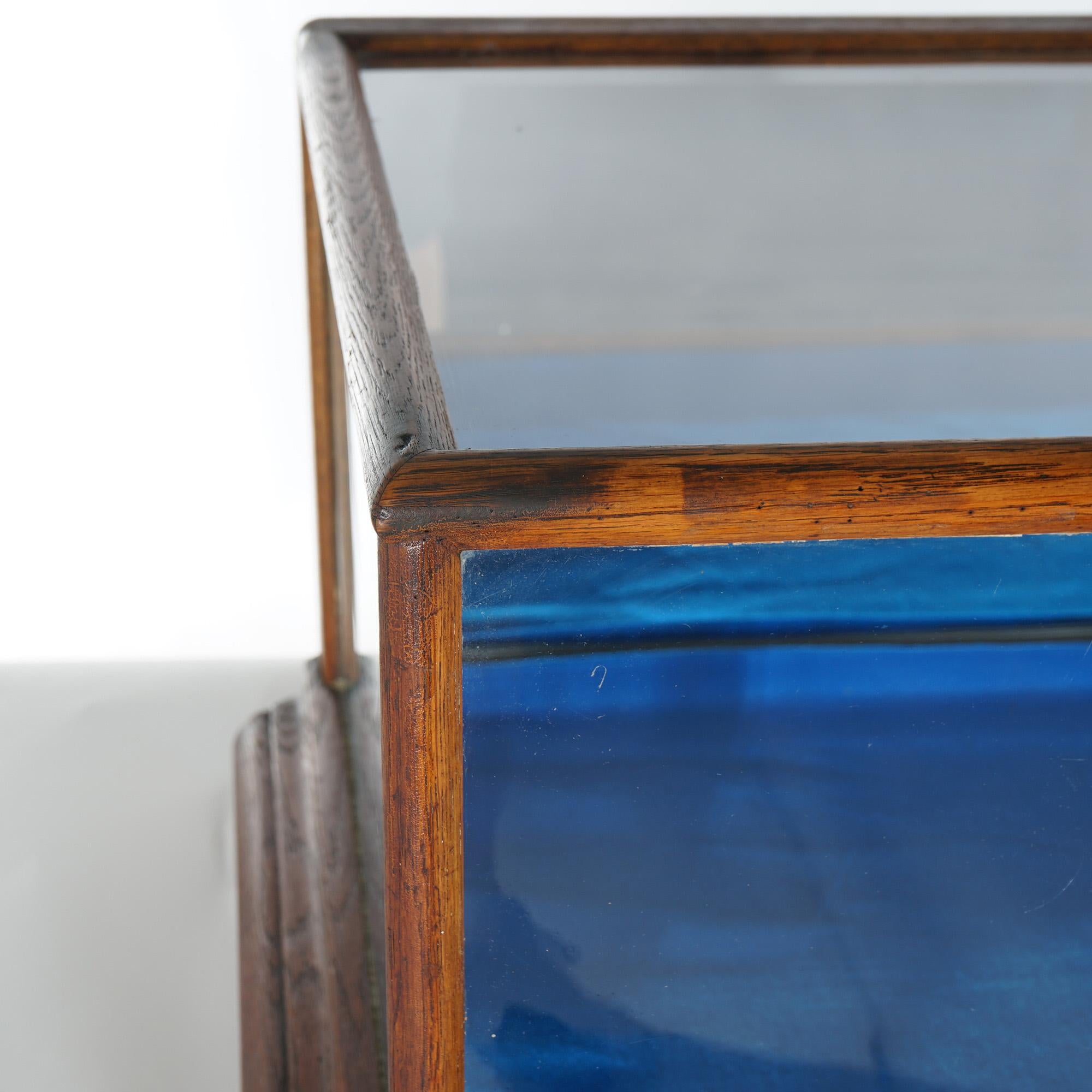 Antique Country Store Burge Huck Oak Table Top & Mirrored Display Case c1900 In Good Condition In Big Flats, NY
