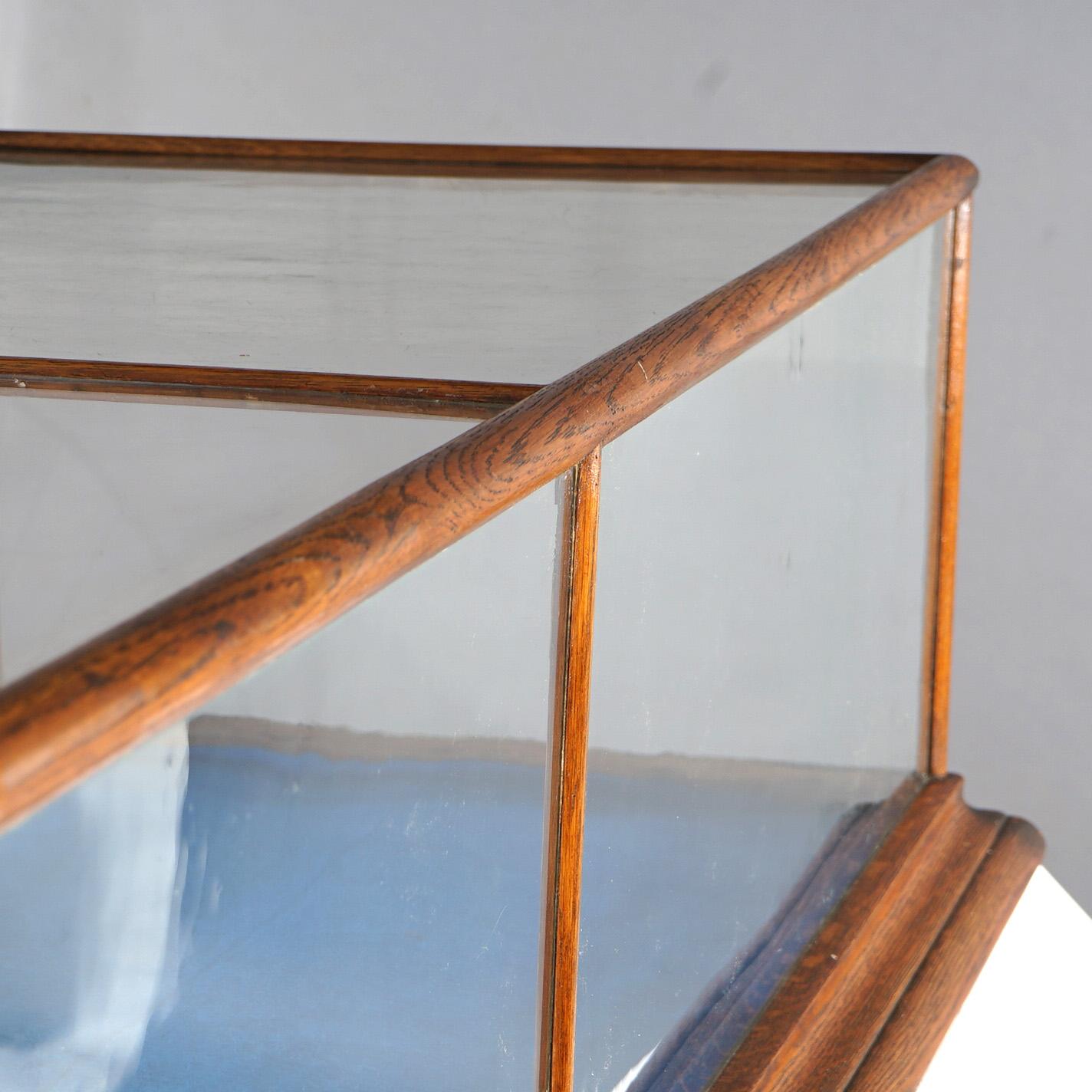 20th Century Antique Country Store Burge Huck Oak Table Top & Mirrored Display Case c1900