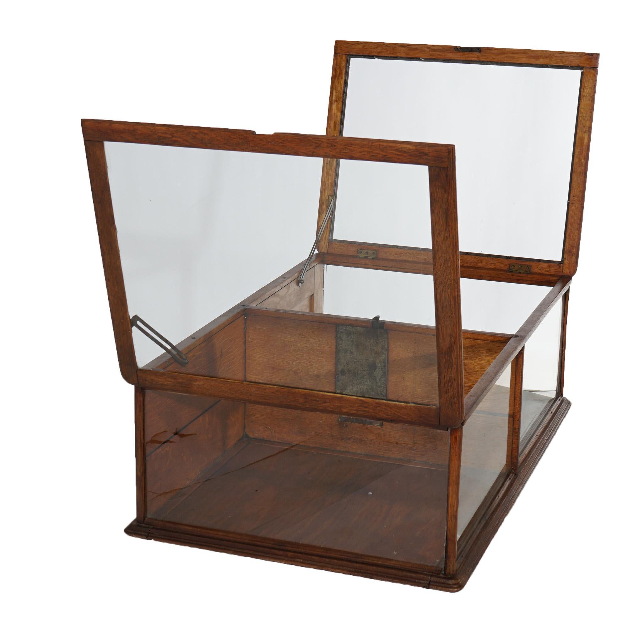 Antique Country Store Flip-Top Access Counter-Top Oak & Glass Display Case C1900 5