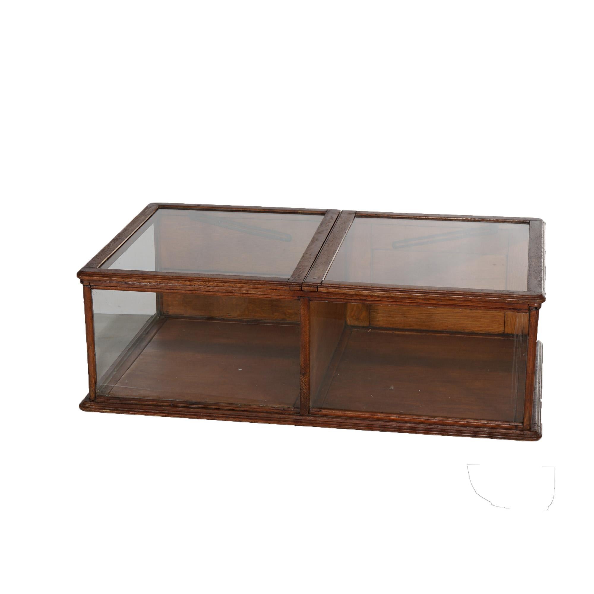 Antique Country Store Double Flip-Top Access Table-Top Oak & Glass Display Case C1900

Measures - 12.5