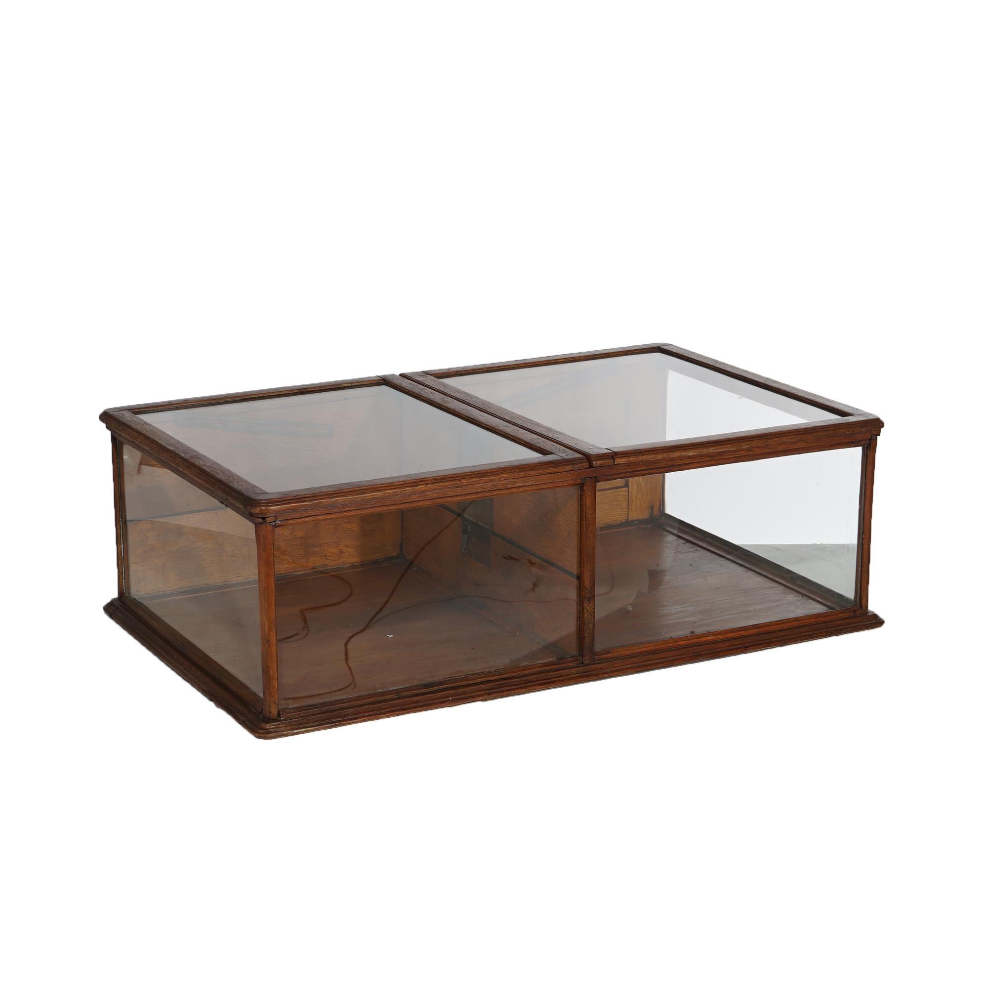 American Antique Country Store Flip-Top Access Counter-Top Oak & Glass Display Case C1900