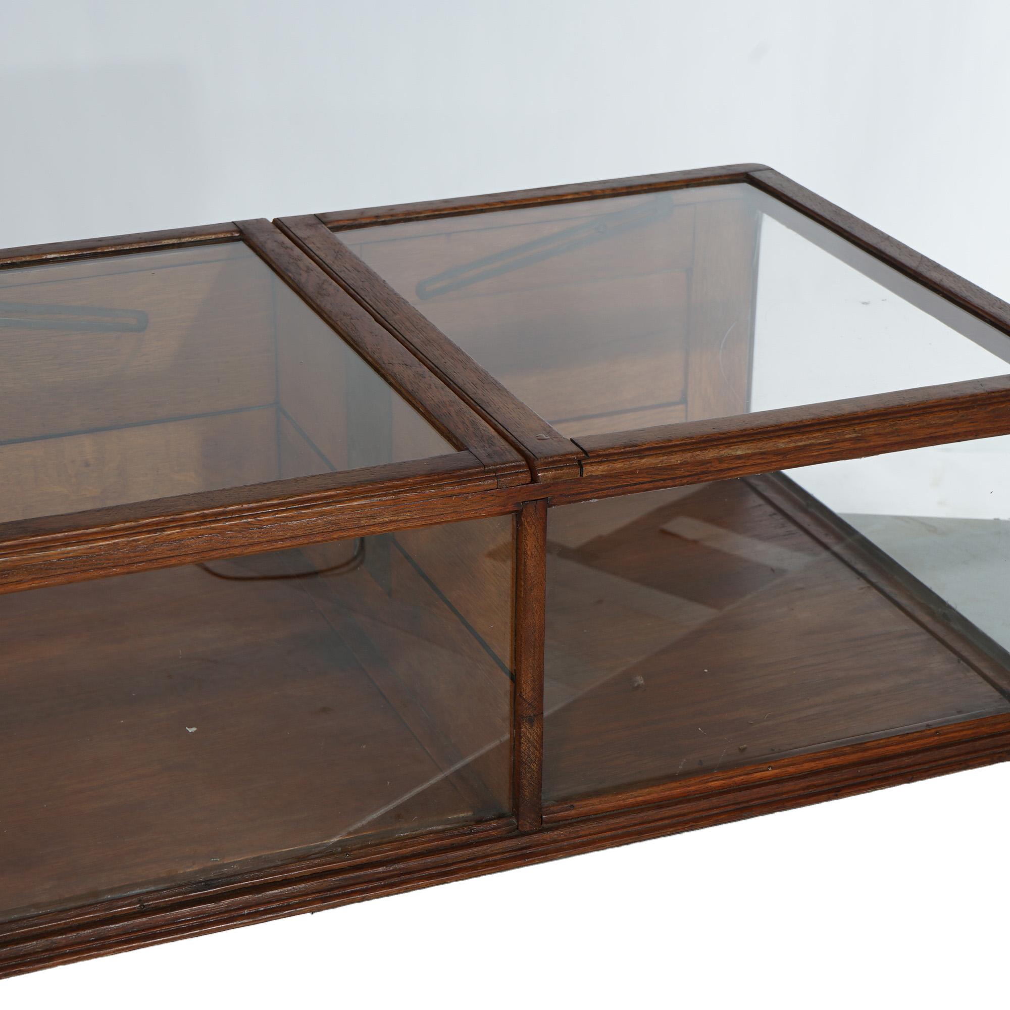 20th Century Antique Country Store Flip-Top Access Counter-Top Oak & Glass Display Case C1900