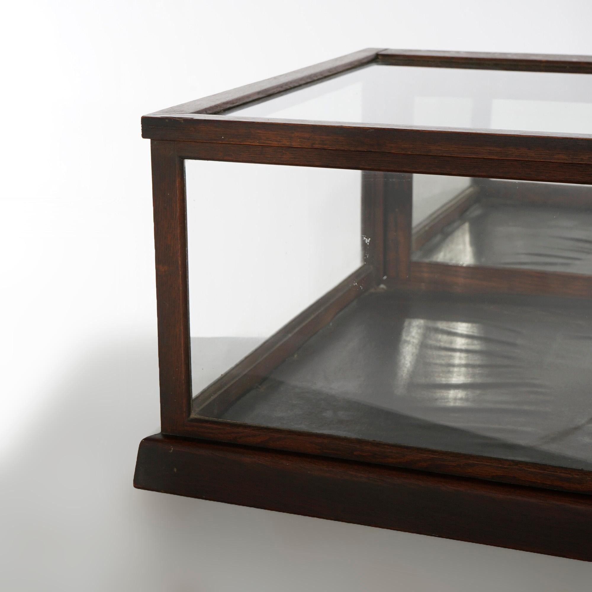 20th Century Antique Country Store Oak & Glass Flat Top Sun Mfg. Counter Display Case, c1900