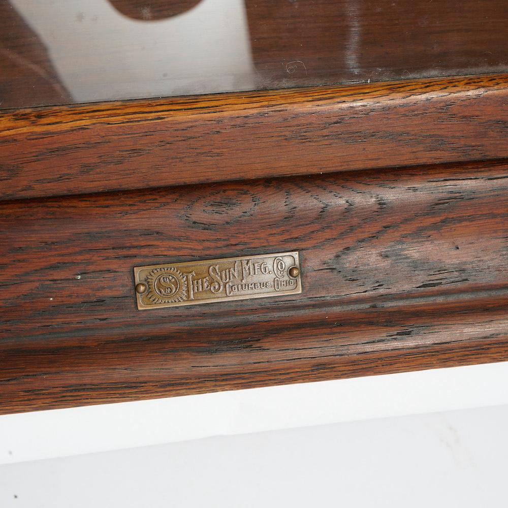 Antique Country Store Oak Table Top Slant-Front Display Case by Sun, circa 1900 8