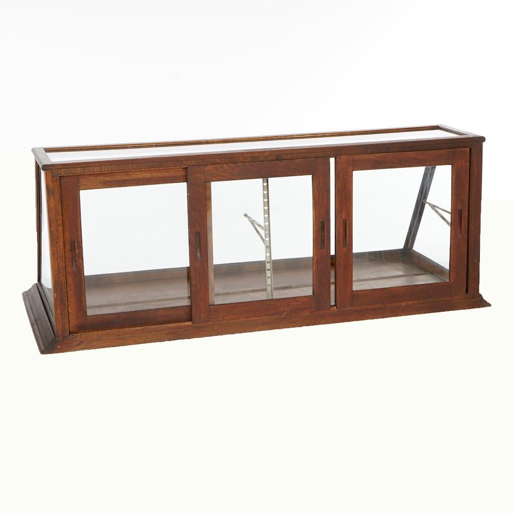 American Antique Country Store Oak Table Top Slant-Front Display Case by Sun, circa 1900