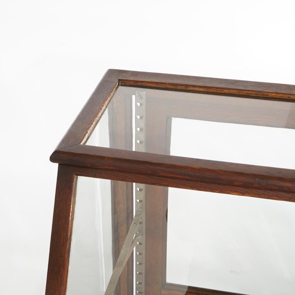 Glass Antique Country Store Oak Table Top Slant-Front Display Case by Sun, circa 1900