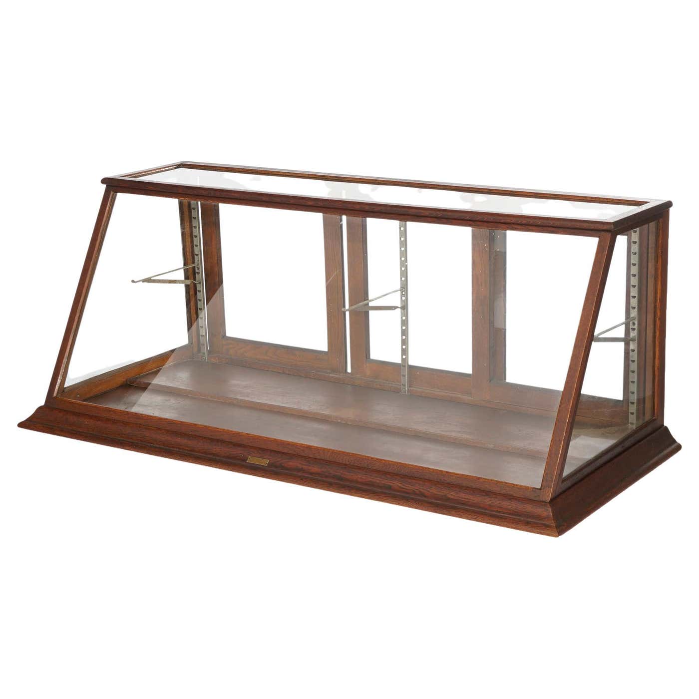Short Table Display Case Antique Country Store Oak Table Top Slant-Front Display Case by Sun ...