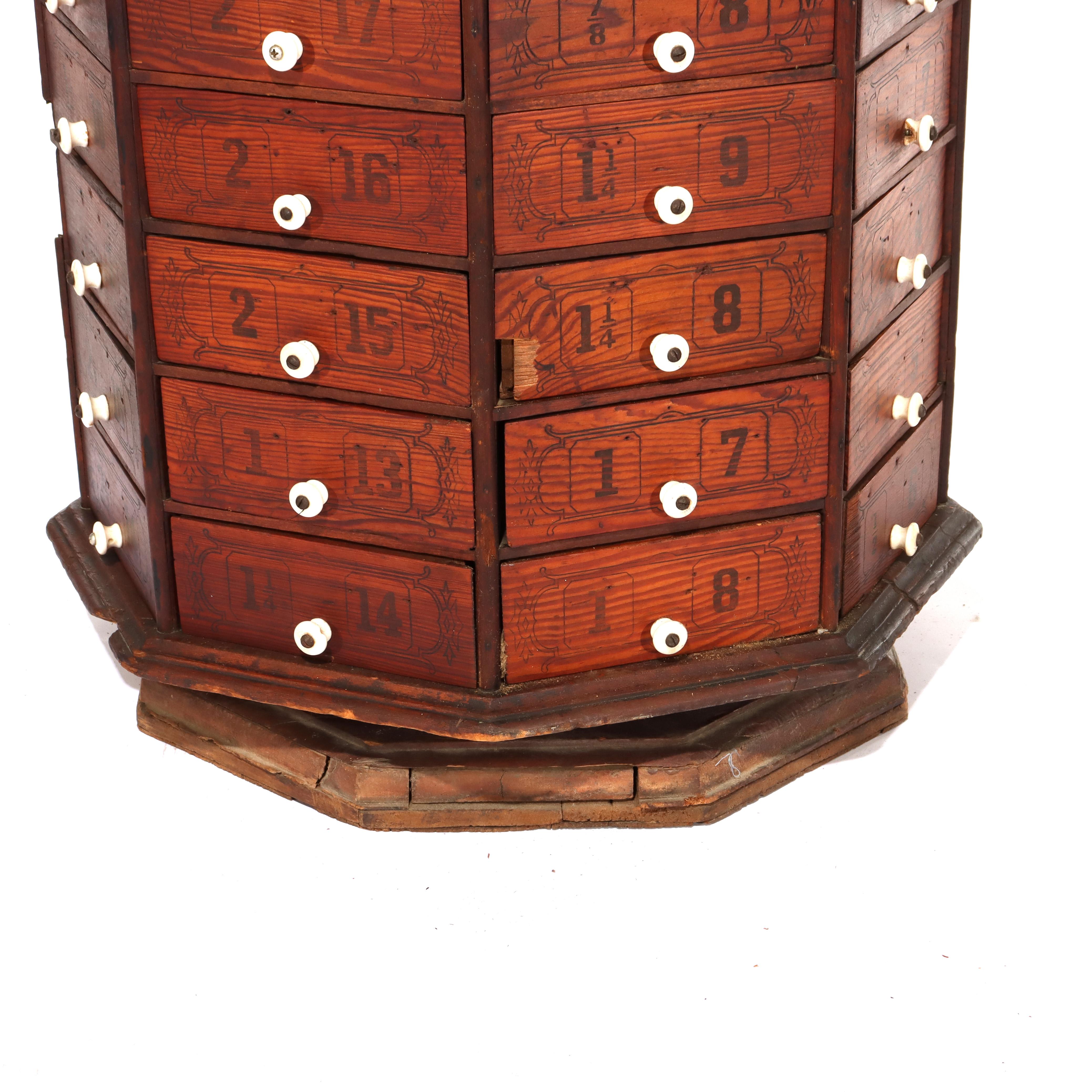 Antique Country Store Stenciled Octogonal Hardware Cabinet C1900 5