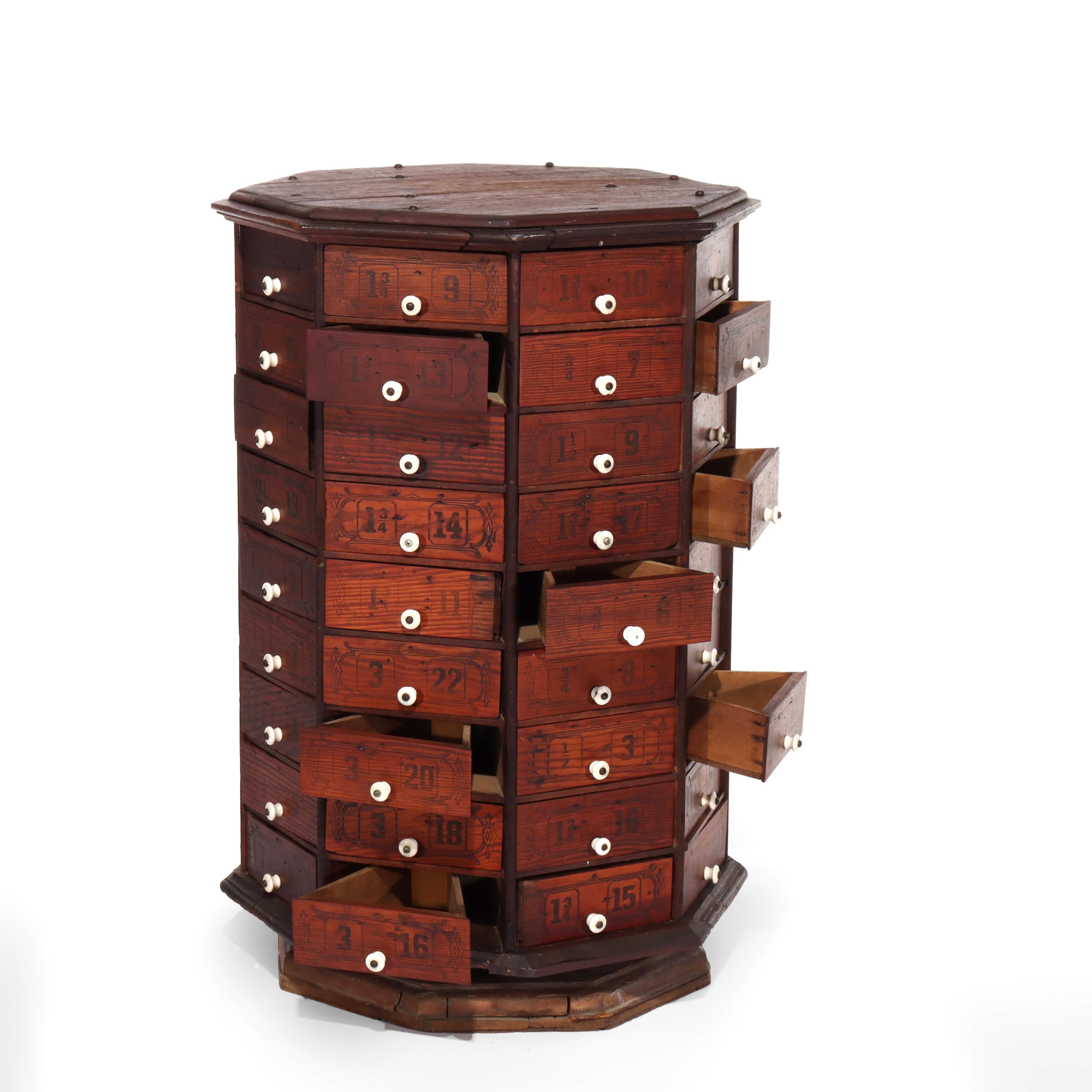 80470

Antique Country Store Stenciled Octagonal Hardware Cabinet C1900

Measures - 33