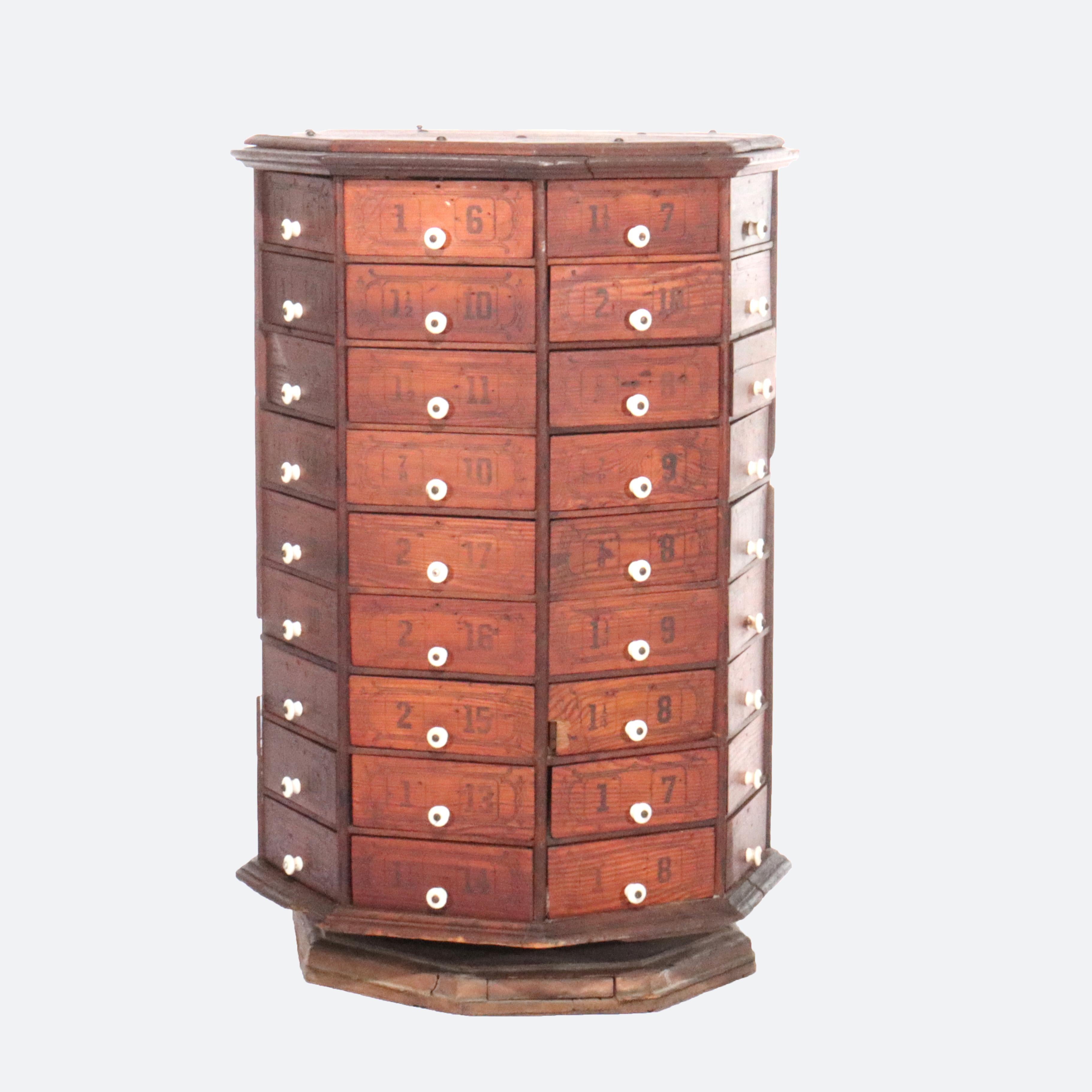 Wood Antique Country Store Stenciled Octogonal Hardware Cabinet C1900