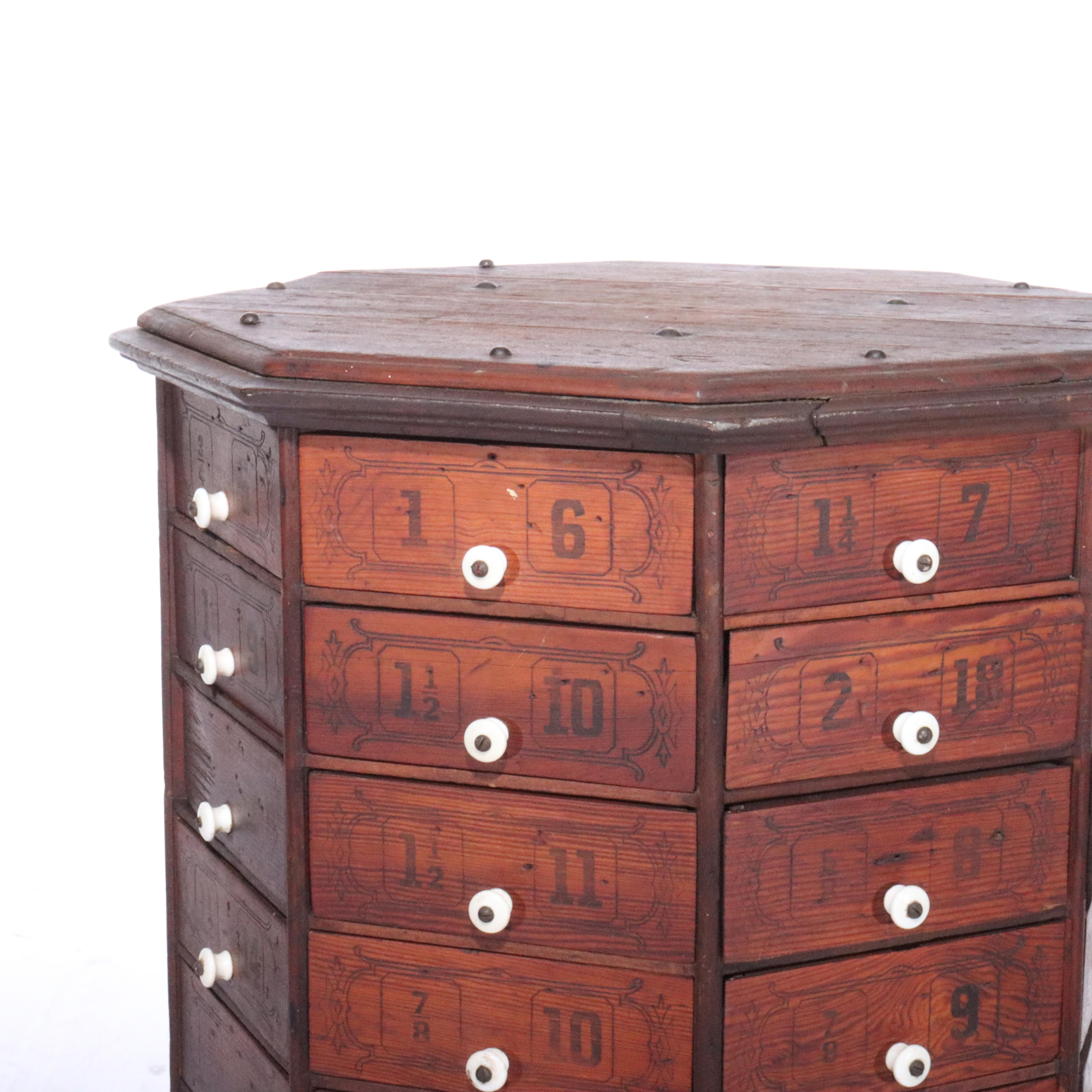Antique Country Store Stenciled Octogonal Hardware Cabinet C1900 2