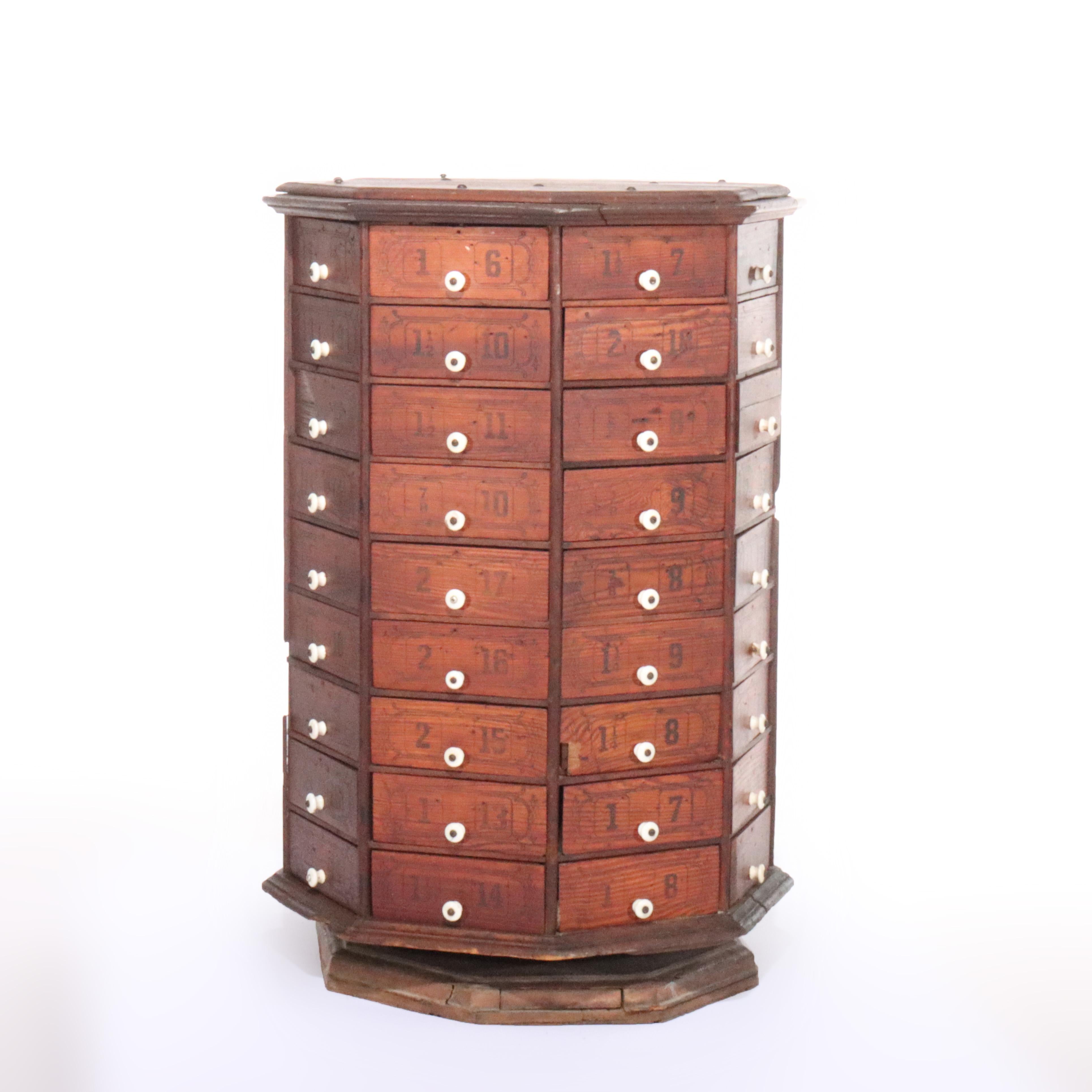 Antique Country Store Stenciled Octogonal Hardware Cabinet C1900 3