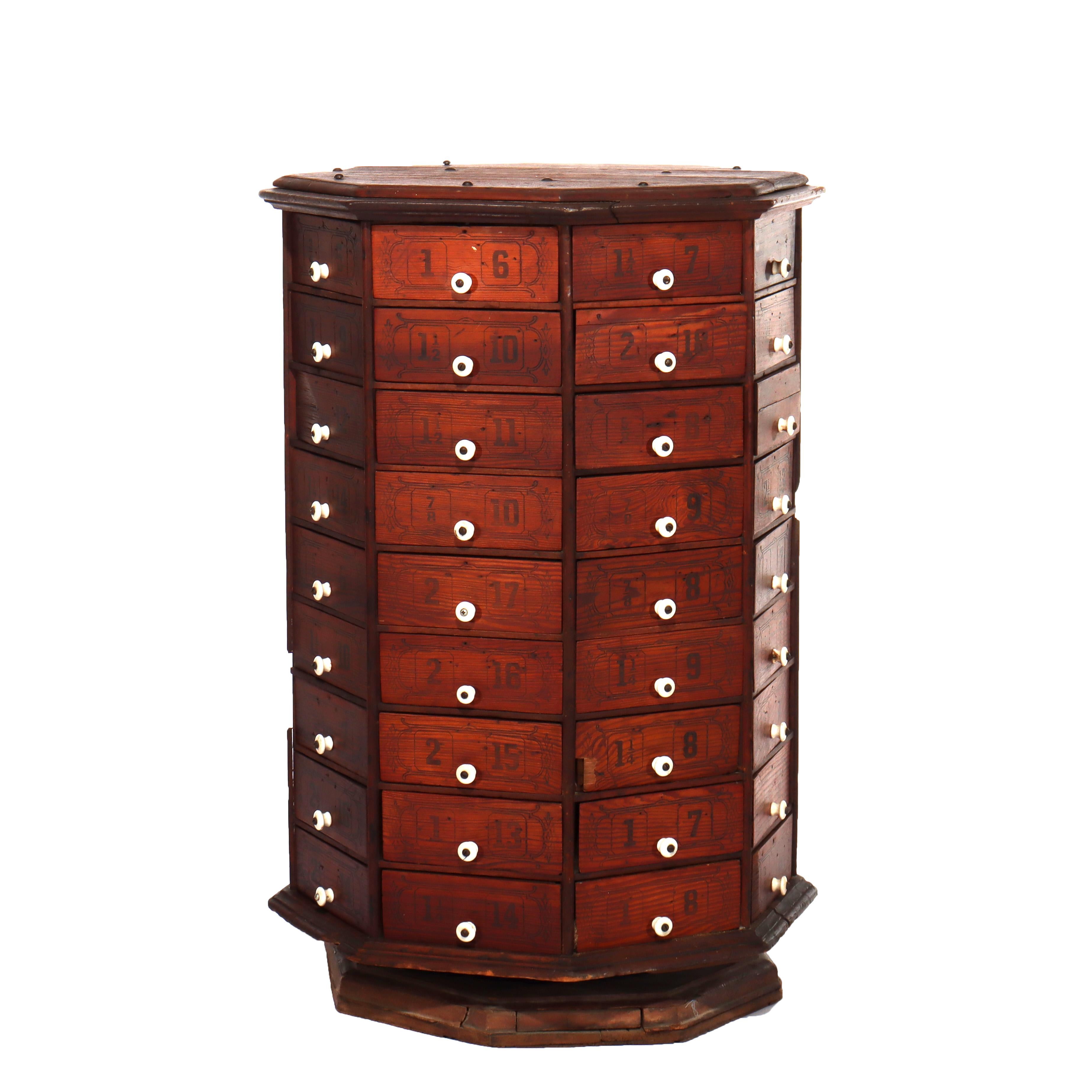 Antique Country Store Stenciled Octogonal Hardware Cabinet C1900 4