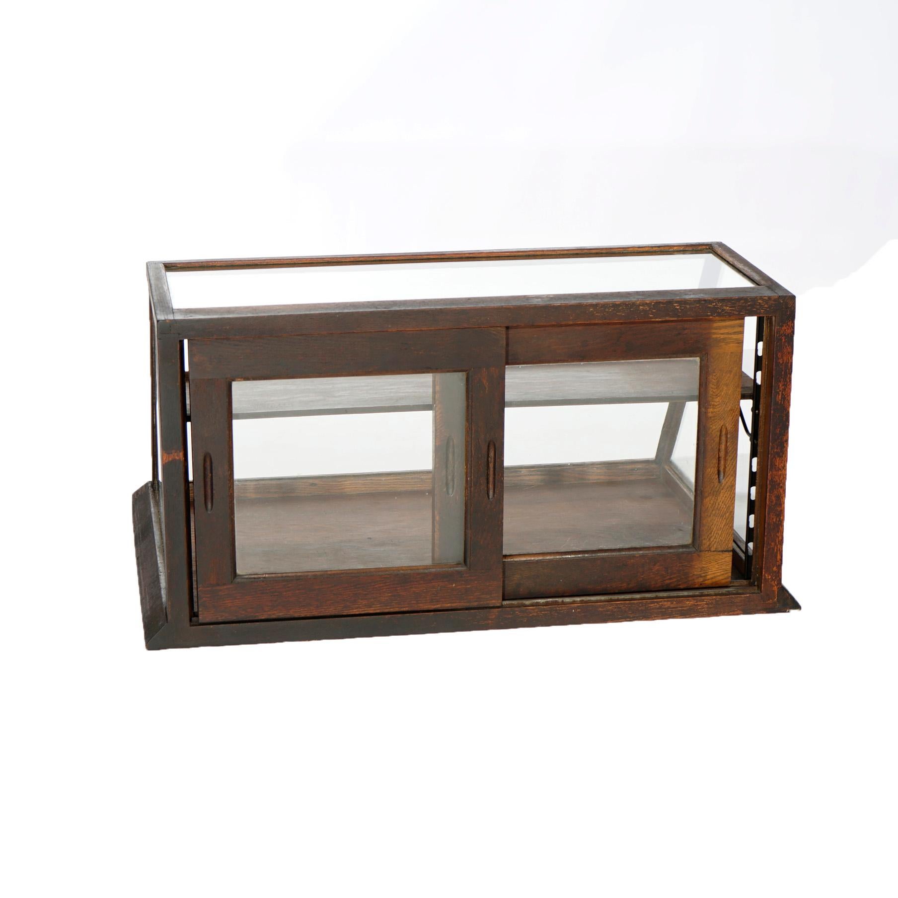 American Antique Country Store Table Top Oak Slant Front Display Showcase, circa 1910