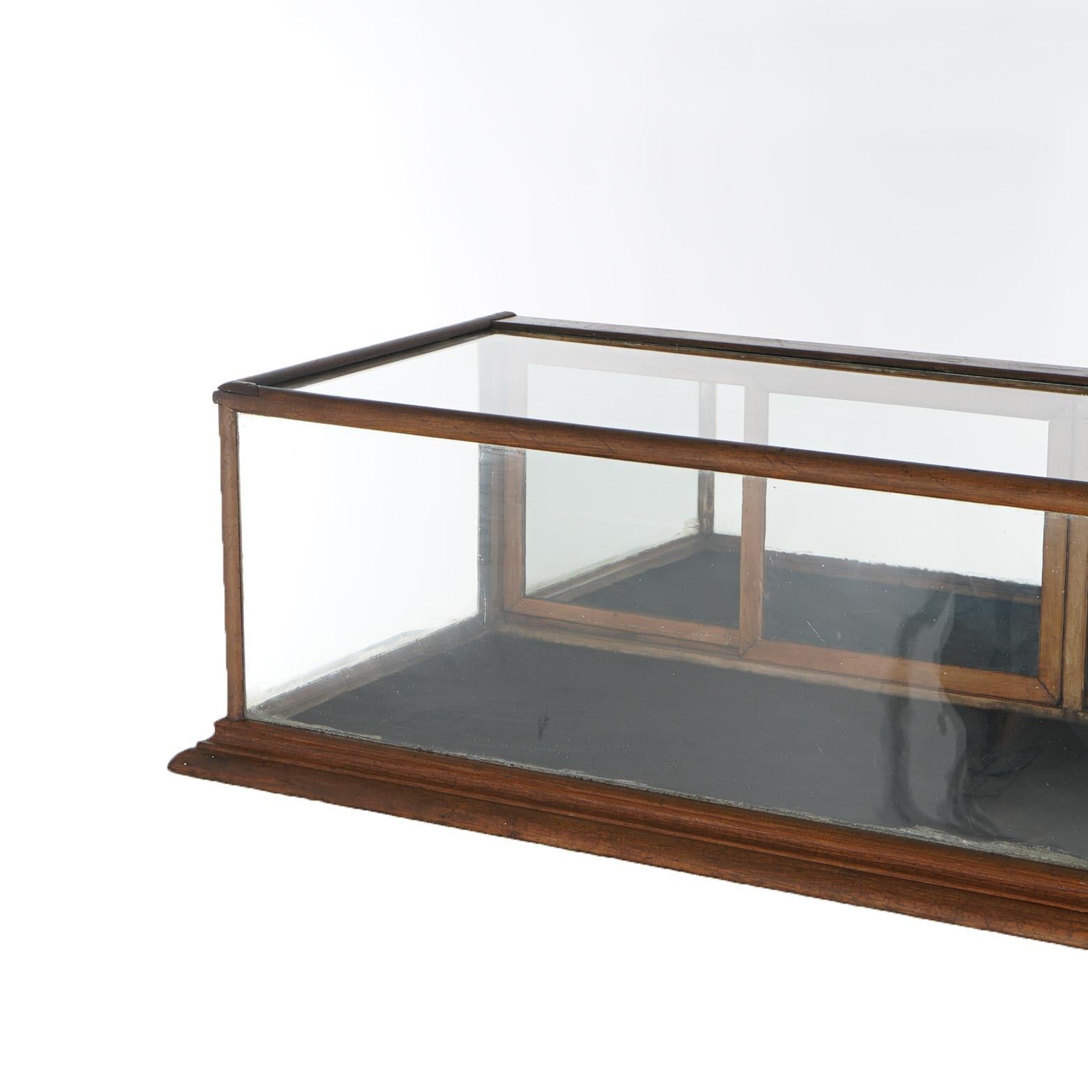20th Century Antique Country Store Walnut Table Top Mirrored Display Case Circa 1900